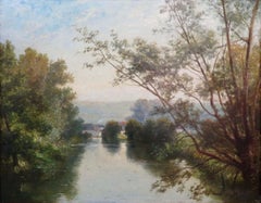 Daubigny 19th Century English / French Antique Oil On Panel River Scene Sunset