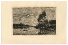 (nach) Charles-François Daubigny "Lever de lune sur bords de l'Oise" Radierung