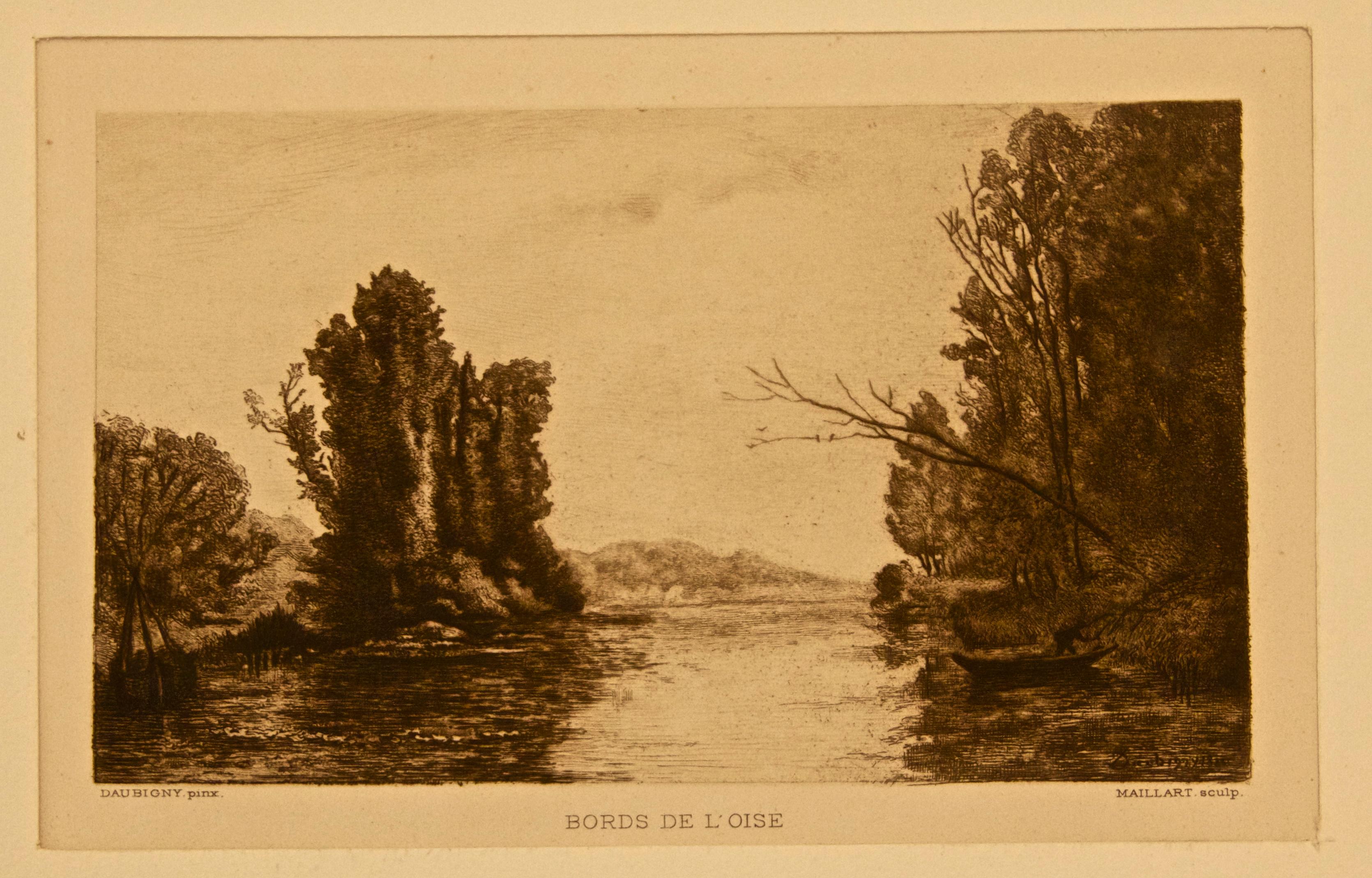 Bords de l'Oise, Frankreich – Original-Radierung von Maillard nach Daubigny – 1860 ca.