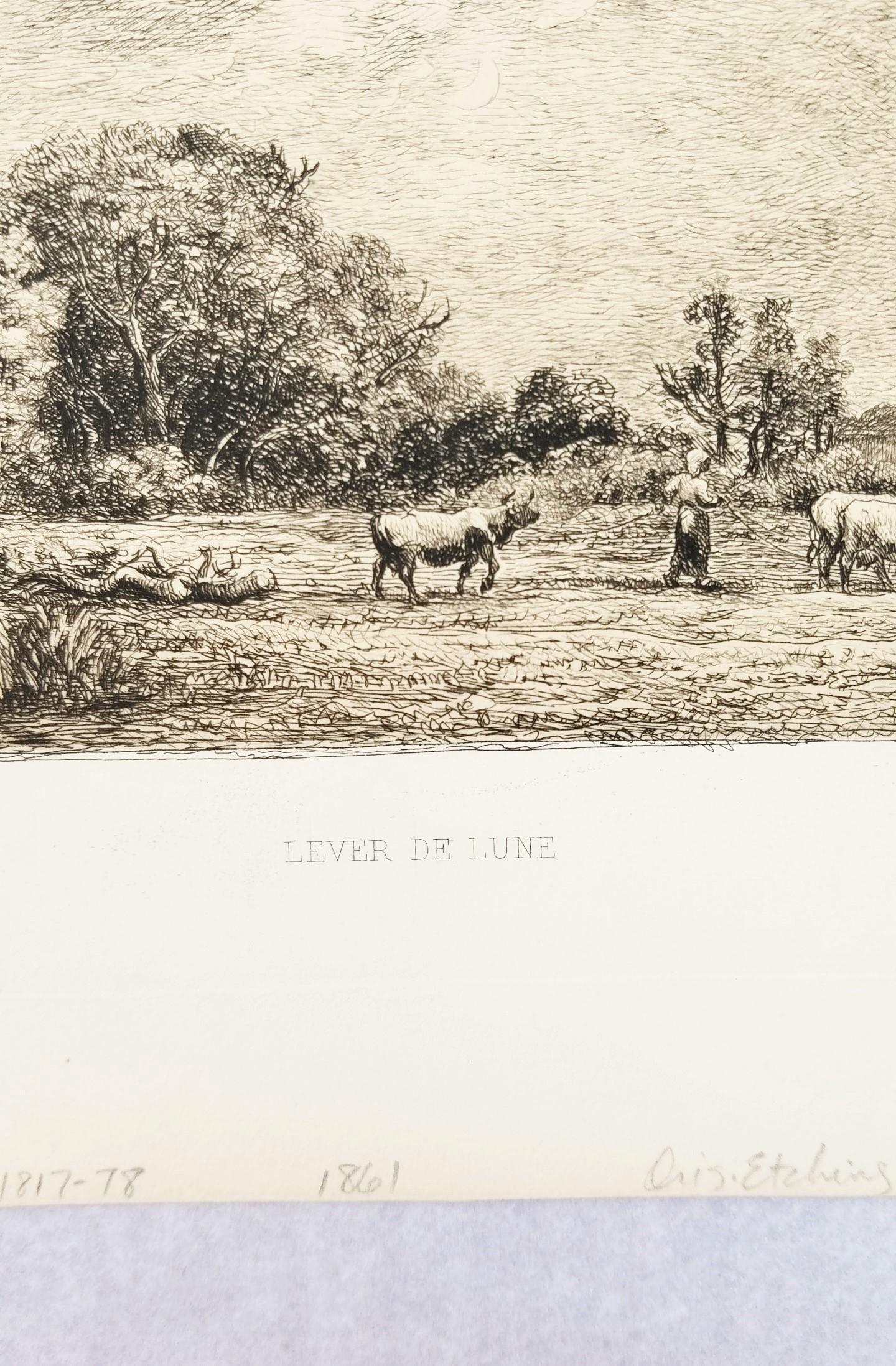Lever de Lune (Moonrise) /// French Barbizon Landscape Cow Animal Daubigny Art 1