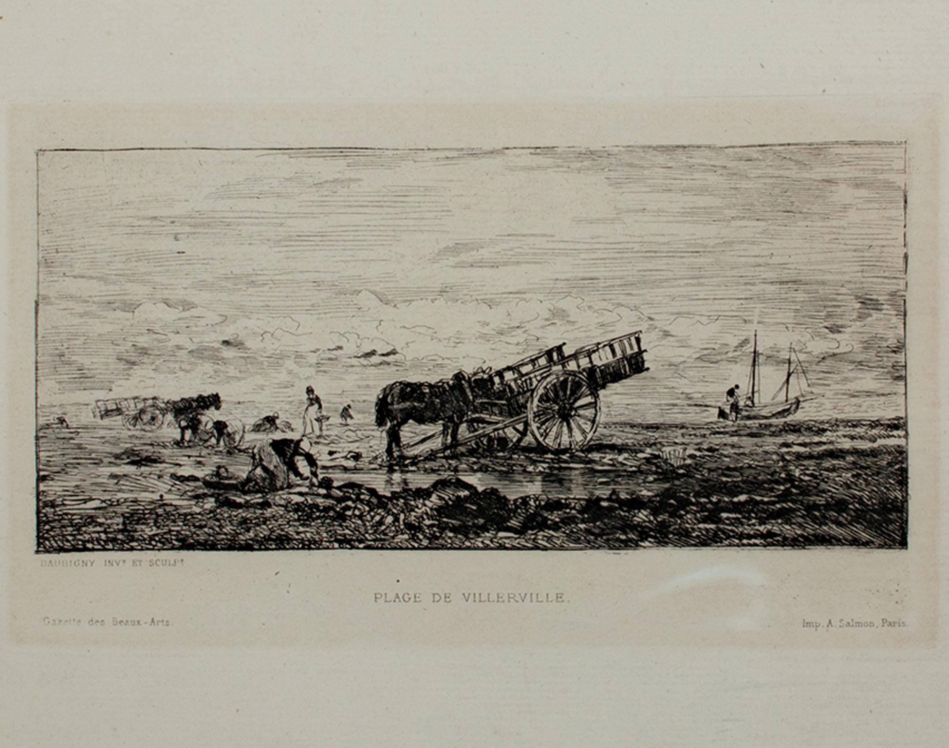 Charles François Daubigny Landscape Print - "Plage de Villerville" Original Etching by Charles-Francoise Daubigny, 4th State