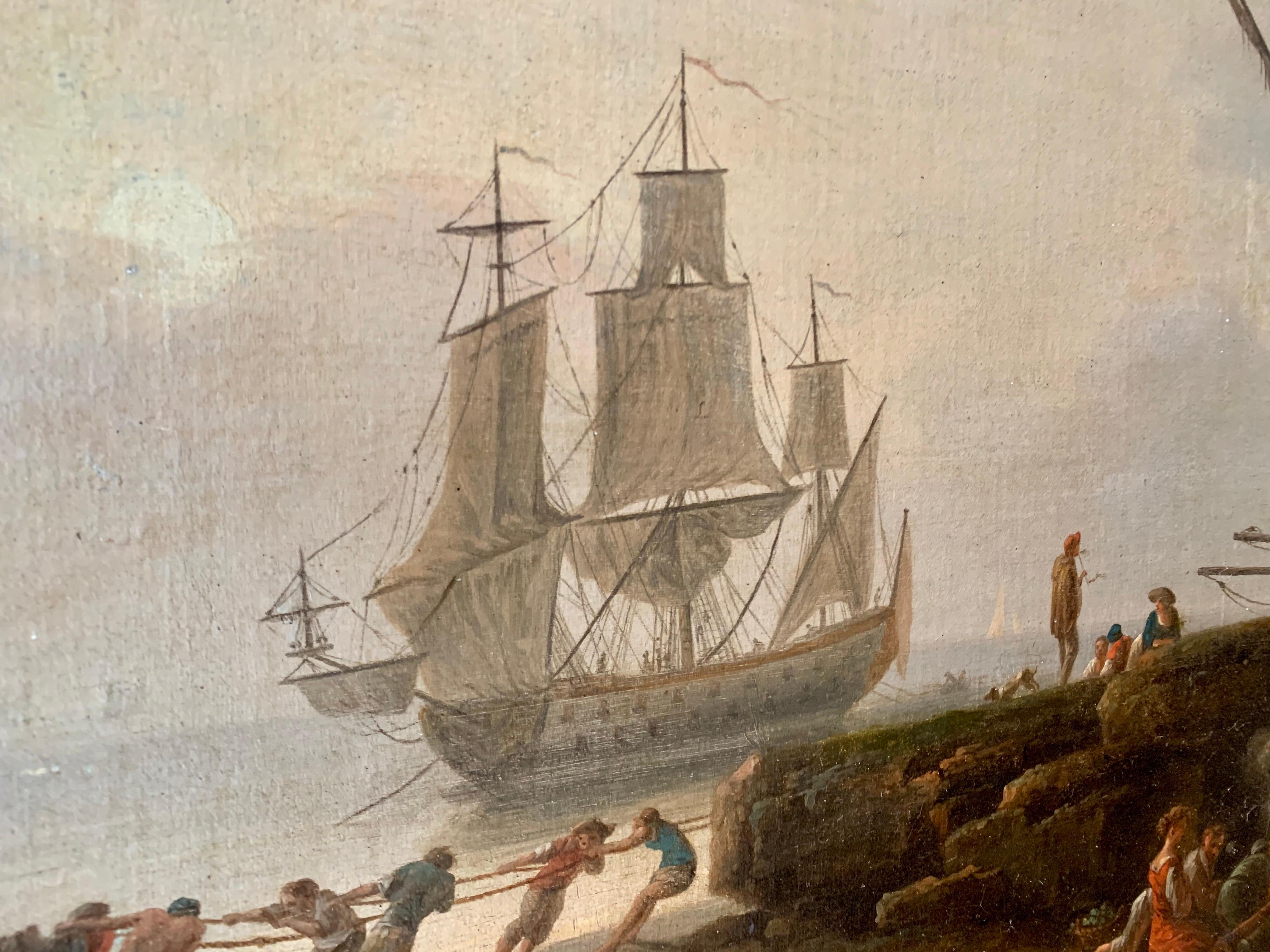 18th century Mediterranean Harbour landscape painting - View of Marseille 2