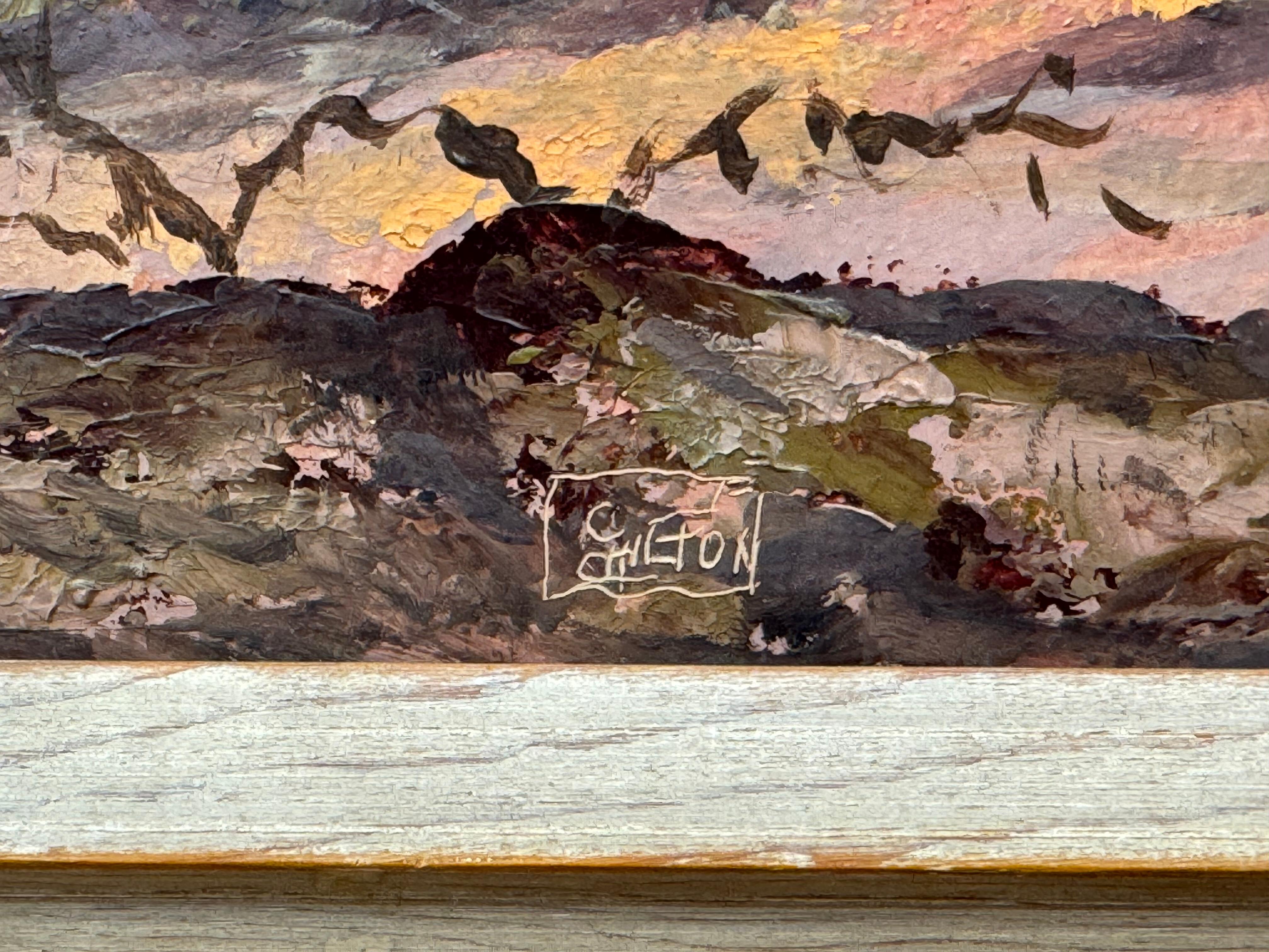 Desert mountain landscape painting. Oil on artist board. 12 x 24 unframed, 18 x 30 framed.