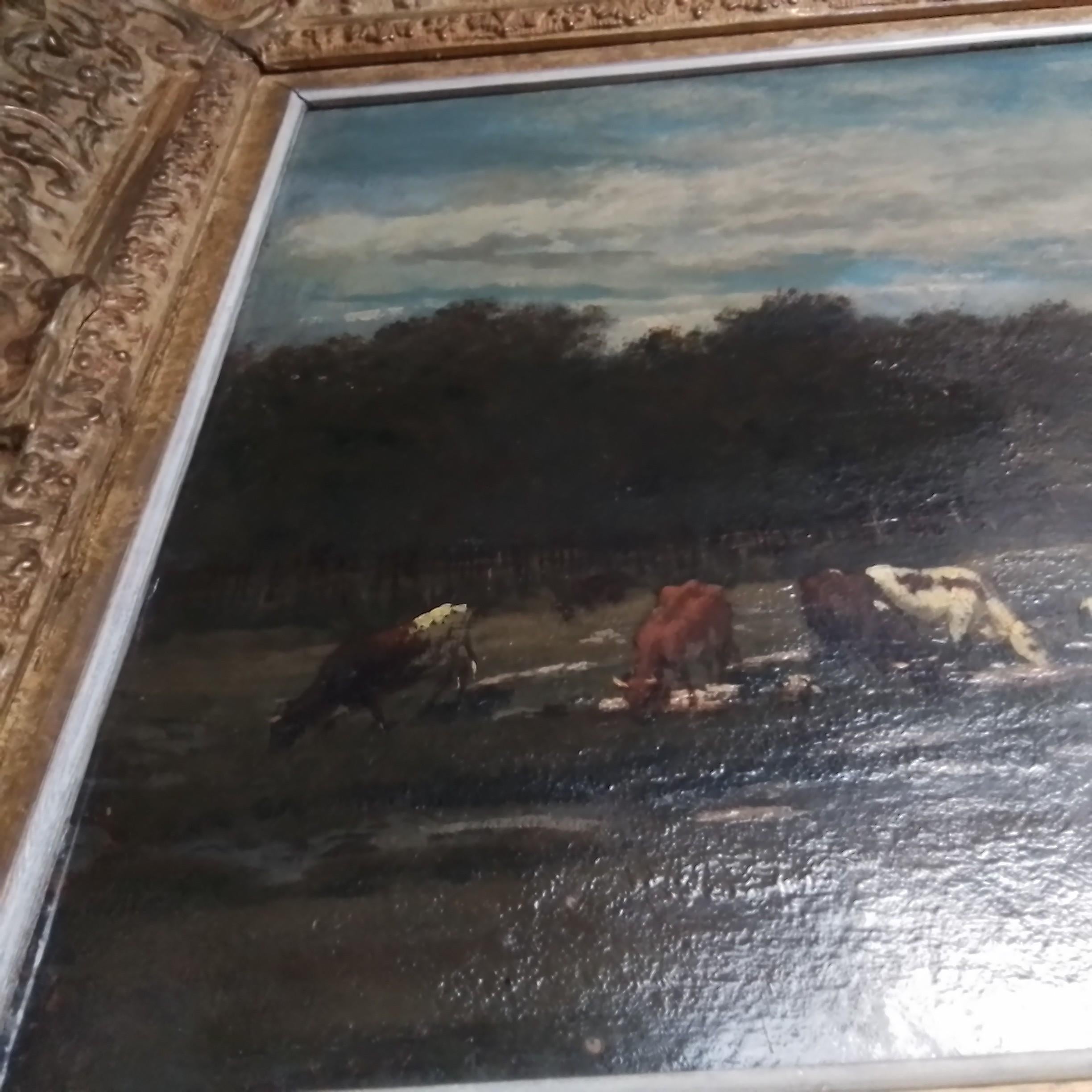 Les lavandières au milieu des vaches - Impressionnisme Painting par Charles François Daubigny 