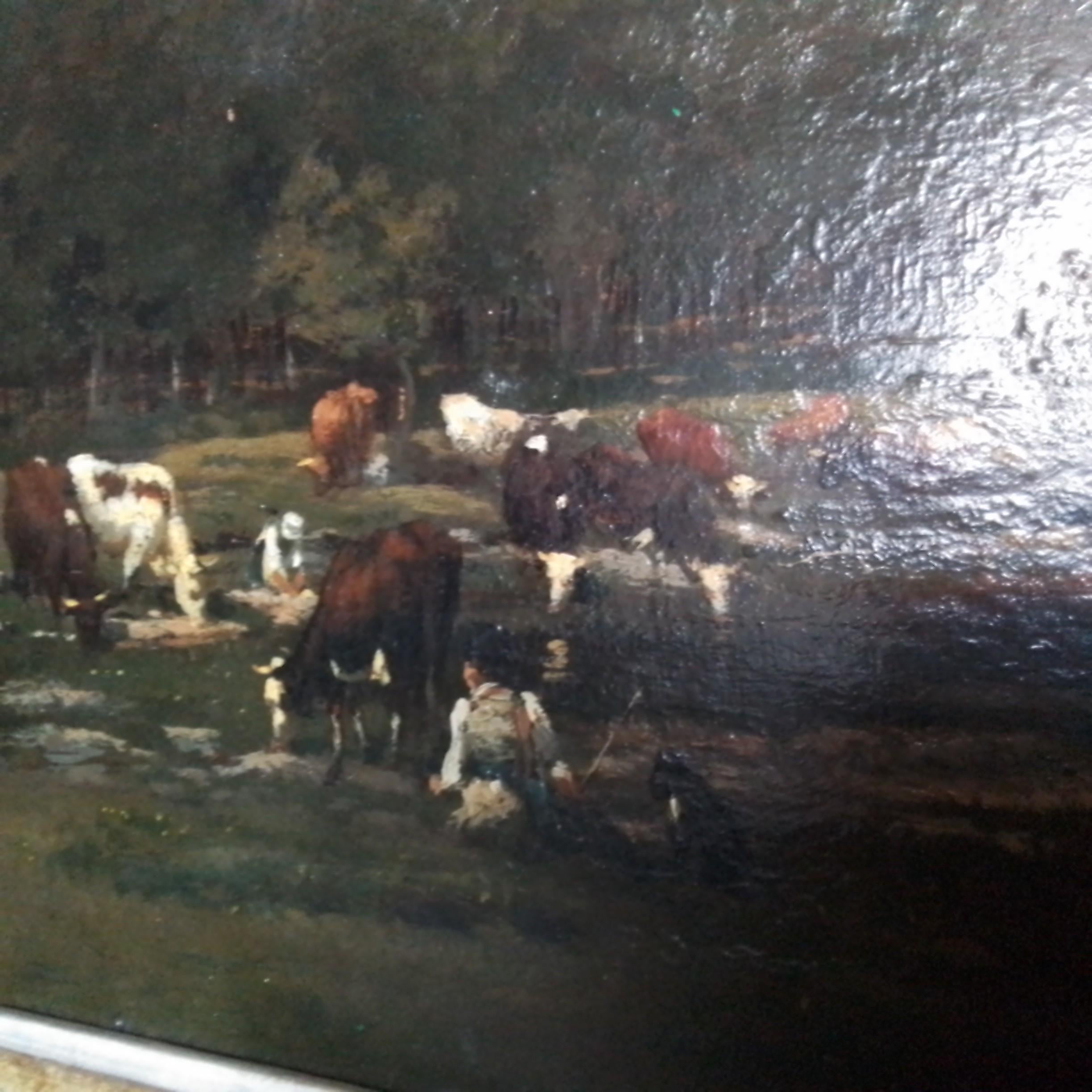 Les lavandières au milieu des vaches - Noir Landscape Painting par Charles François Daubigny 