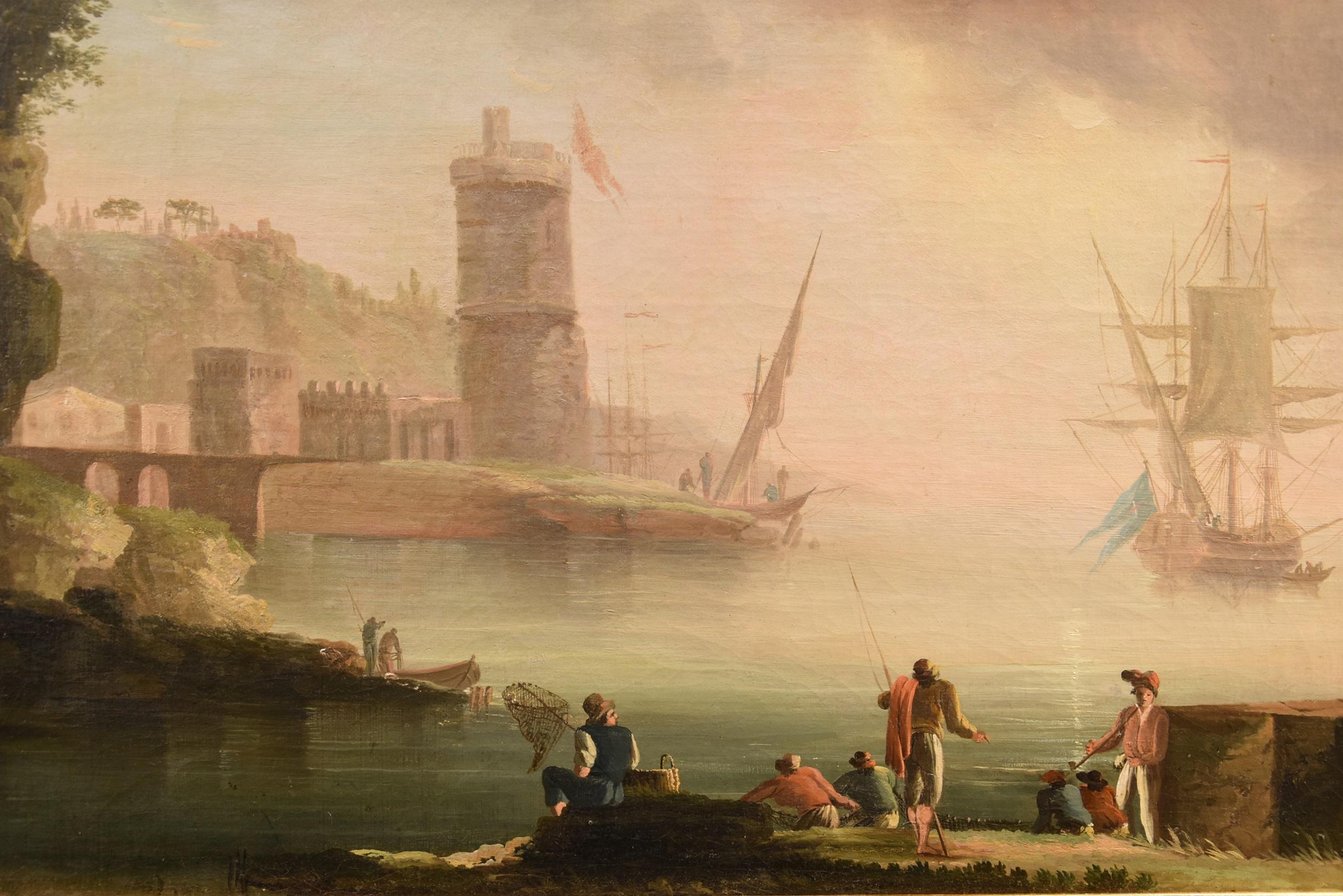 Coastal Landscape See Paint Lacroix de Marseille Oil on canvas 18th Century Art For Sale 8