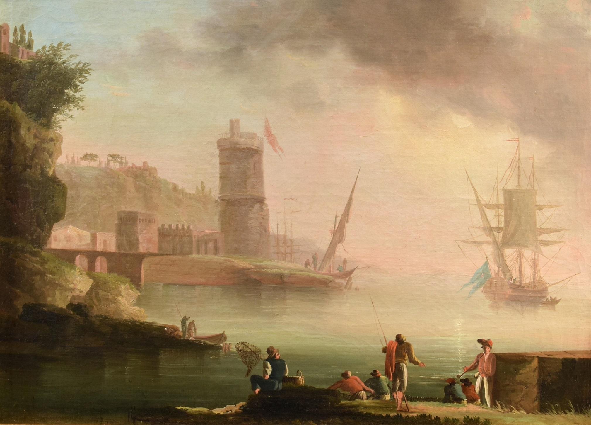 Coastal Landscape See Paint Lacroix de Marseille Oil on canvas 18th Century Art - Old Masters Painting by Charles François Grenier De Lacroix, called de Marseille (Marseille 1700 - Berlin 1782)