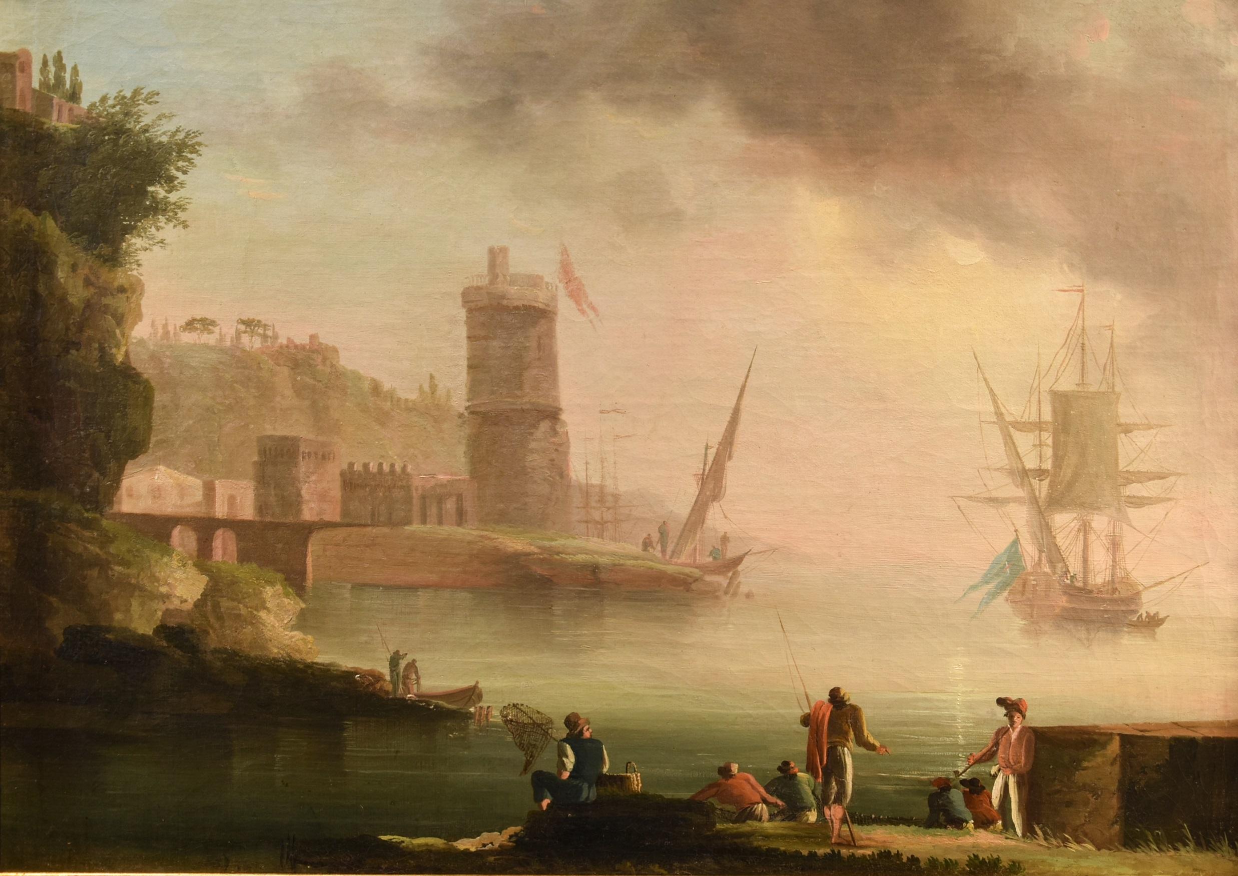 Coastal Landscape See Paint Lacroix de Marseille Oil on canvas 18th Century Art For Sale 2