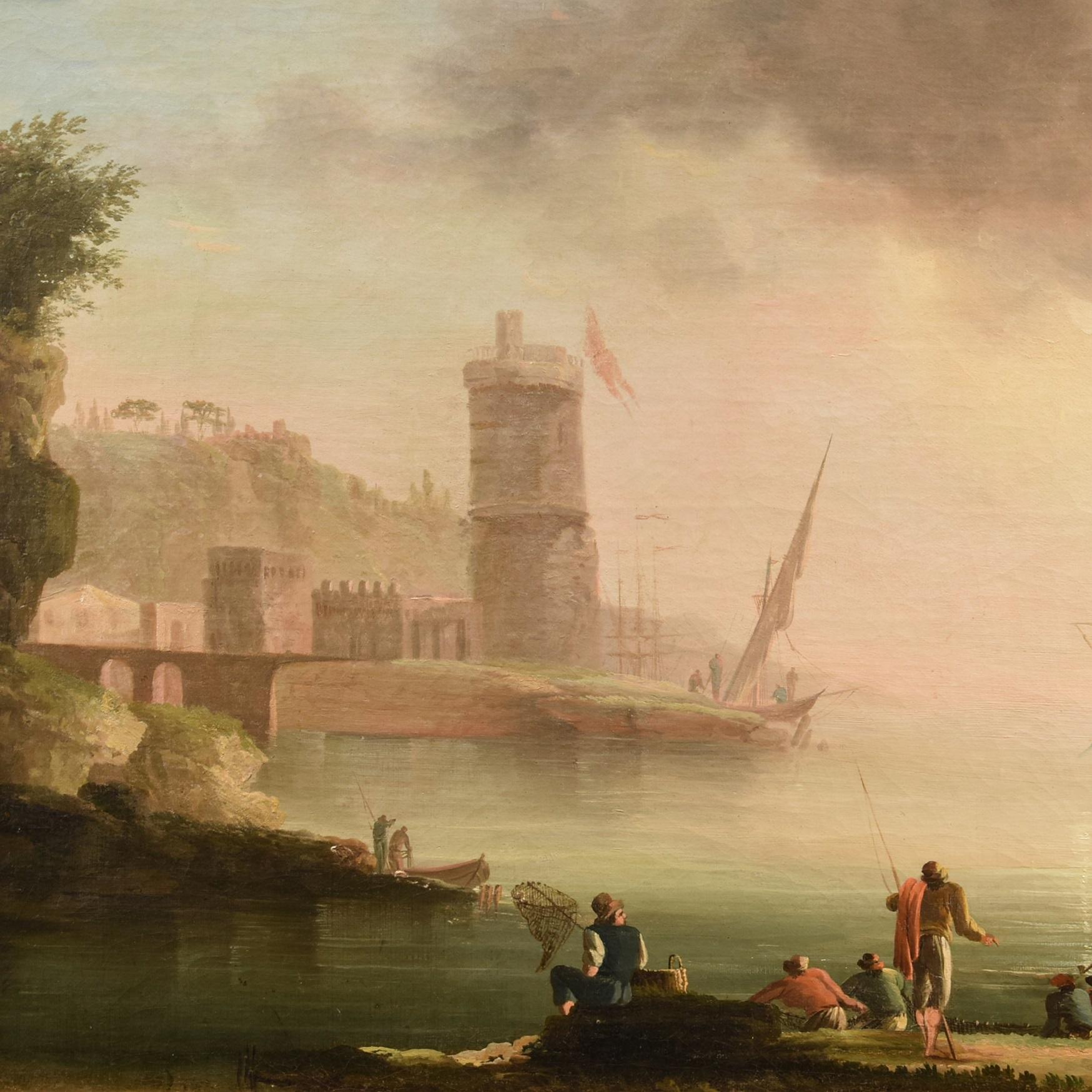 Coastal Landscape See Paint Lacroix de Marseille Oil on canvas 18th Century Art For Sale 3