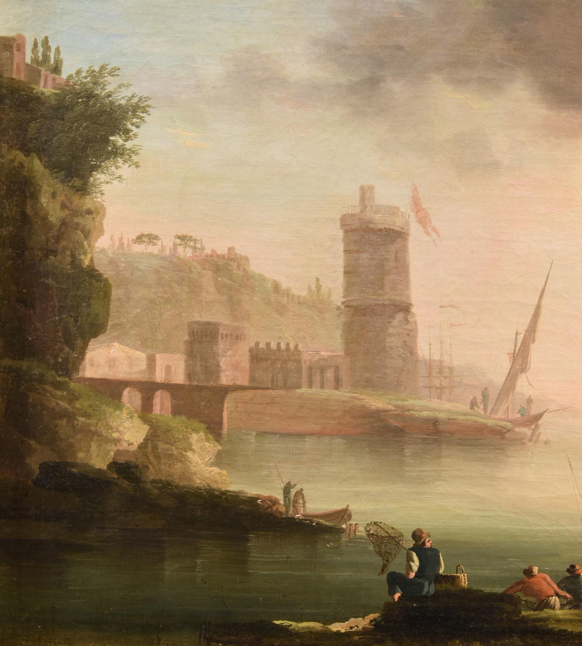 Coastal Landscape See Paint Lacroix de Marseille Oil on canvas 18th Century Art For Sale 4