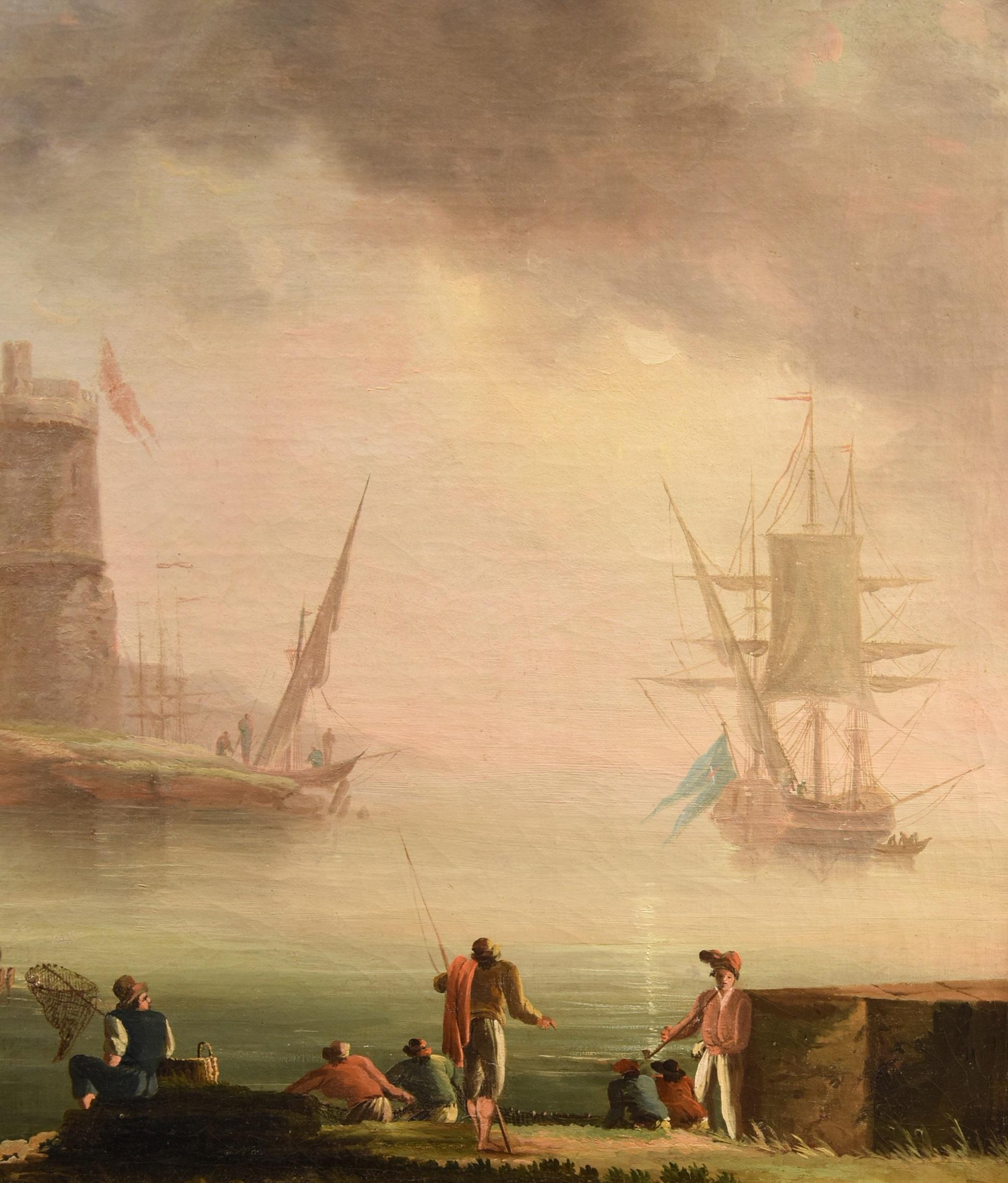 Coastal Landscape See Paint Lacroix de Marseille Oil on canvas 18th Century Art For Sale 5