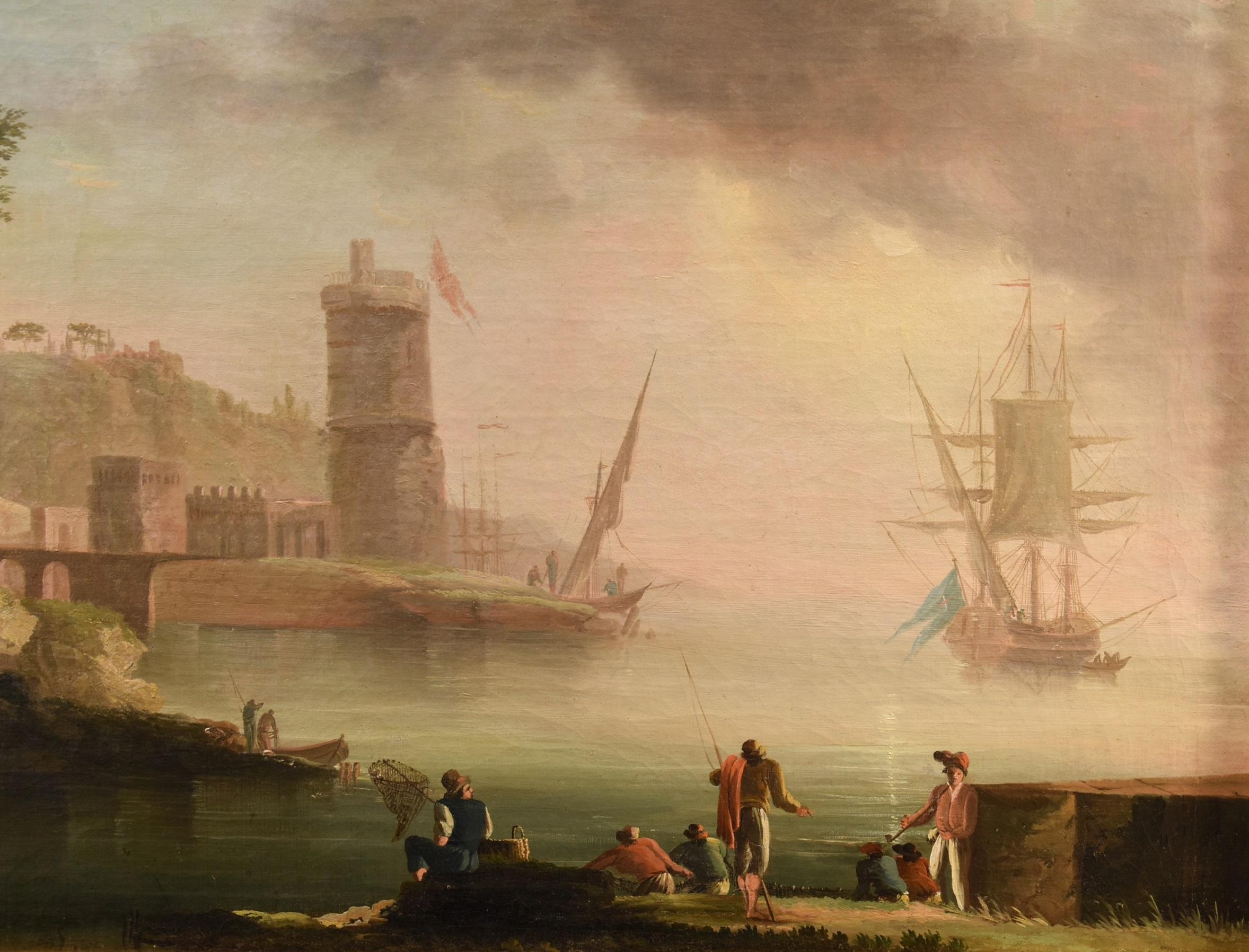 Coastal Landscape See Paint Lacroix de Marseille Oil on canvas 18th Century Art For Sale 6