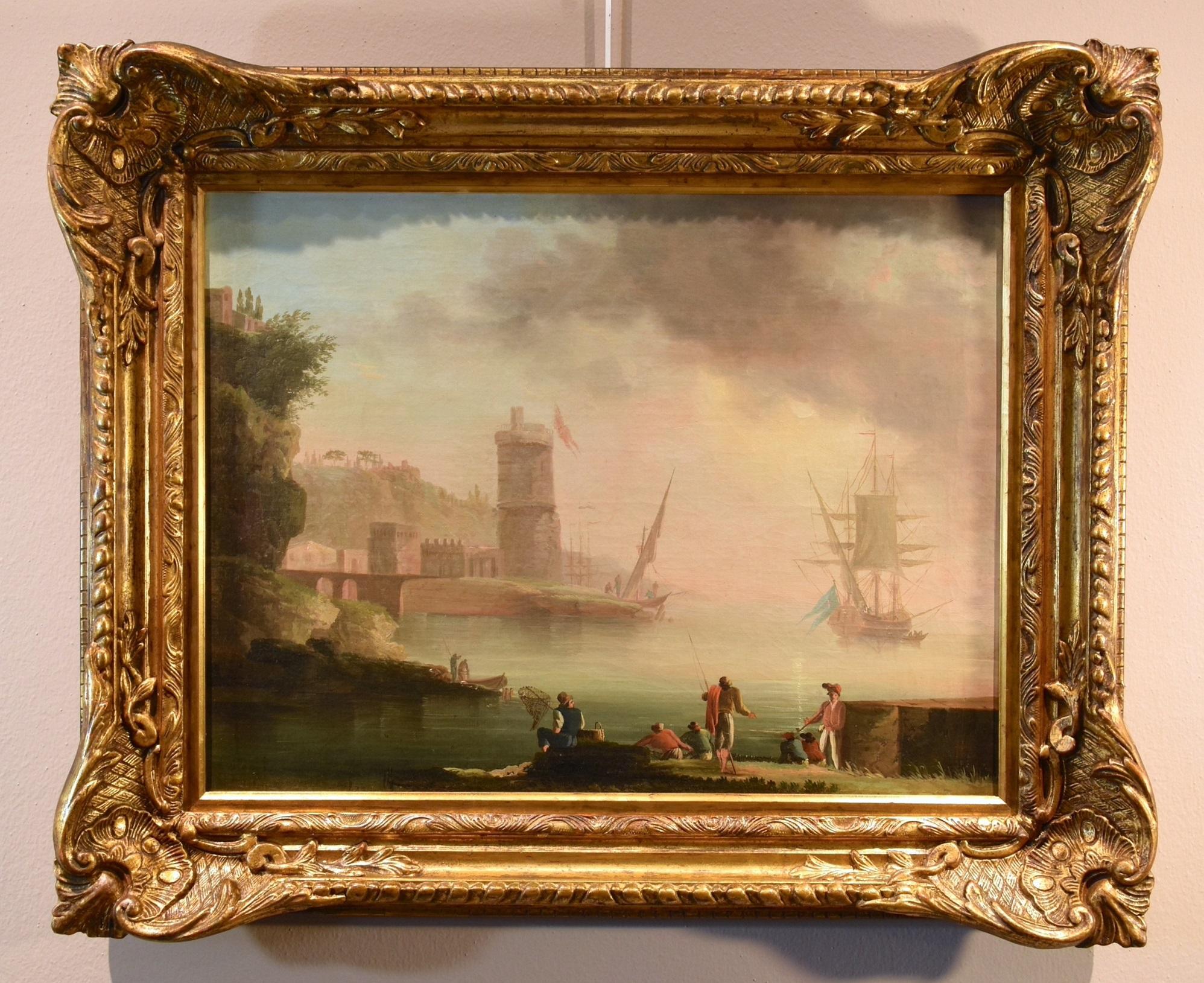 Coastal Landscape See Paint Lacroix de Marseille Oil on canvas 18th Century Art - Painting by Charles François Grenier De Lacroix, called de Marseille (Marseille 1700 - Berlin 1782)