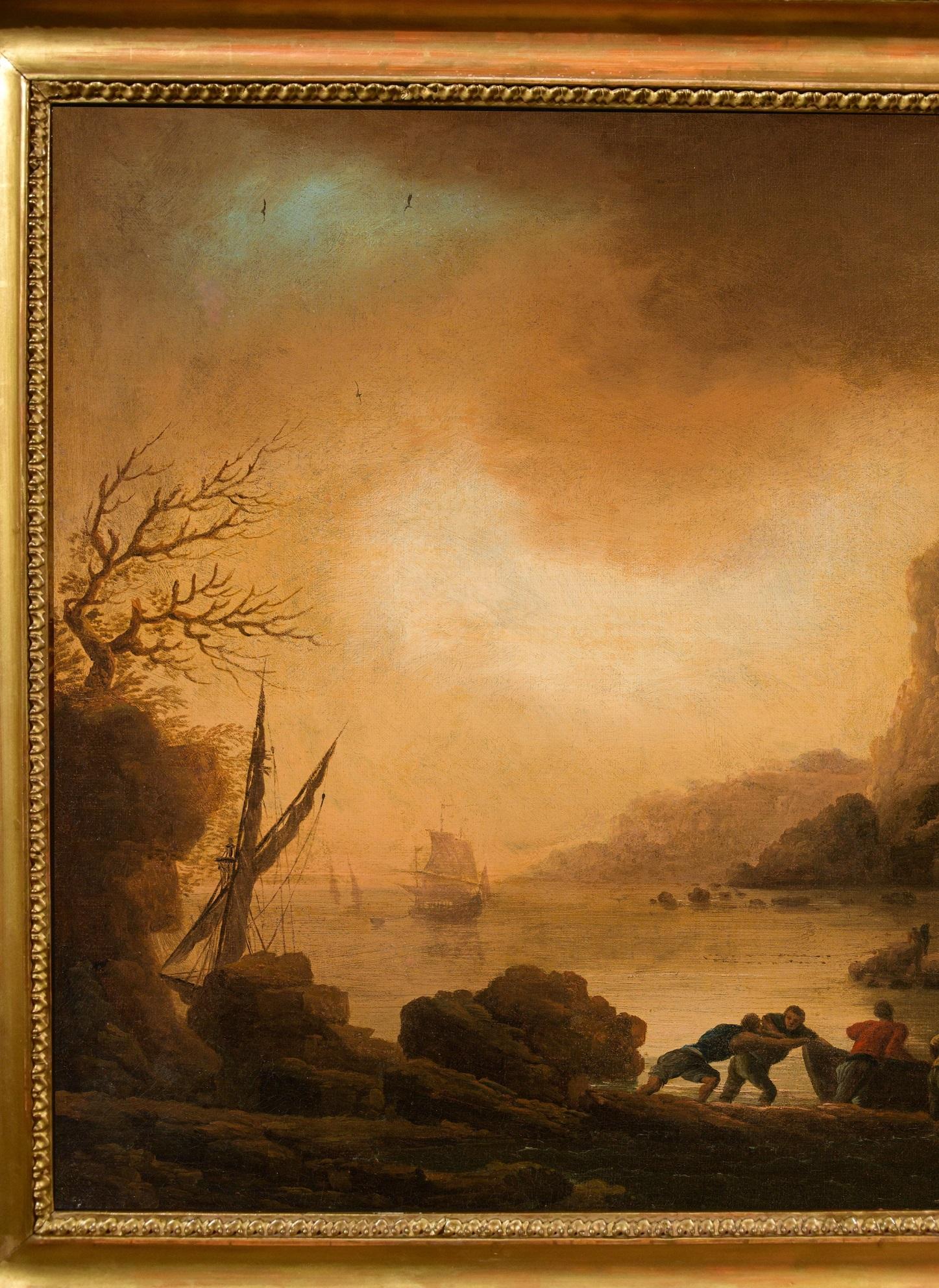 Mediterranean Coast François De Marseille Paint Oil on canvas 18th Century Art For Sale 4