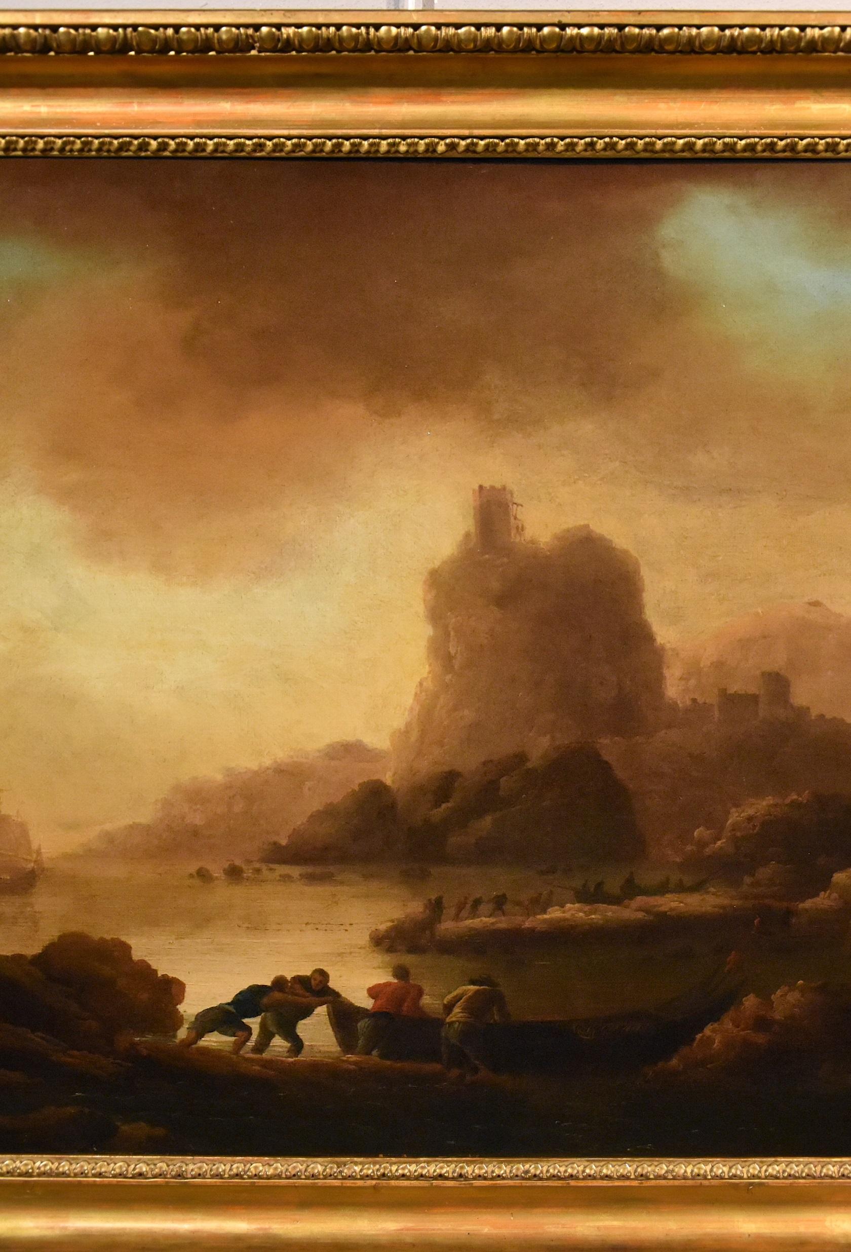 Mediterranean Coast François De Marseille Paint Oil on canvas 18th Century Art For Sale 5