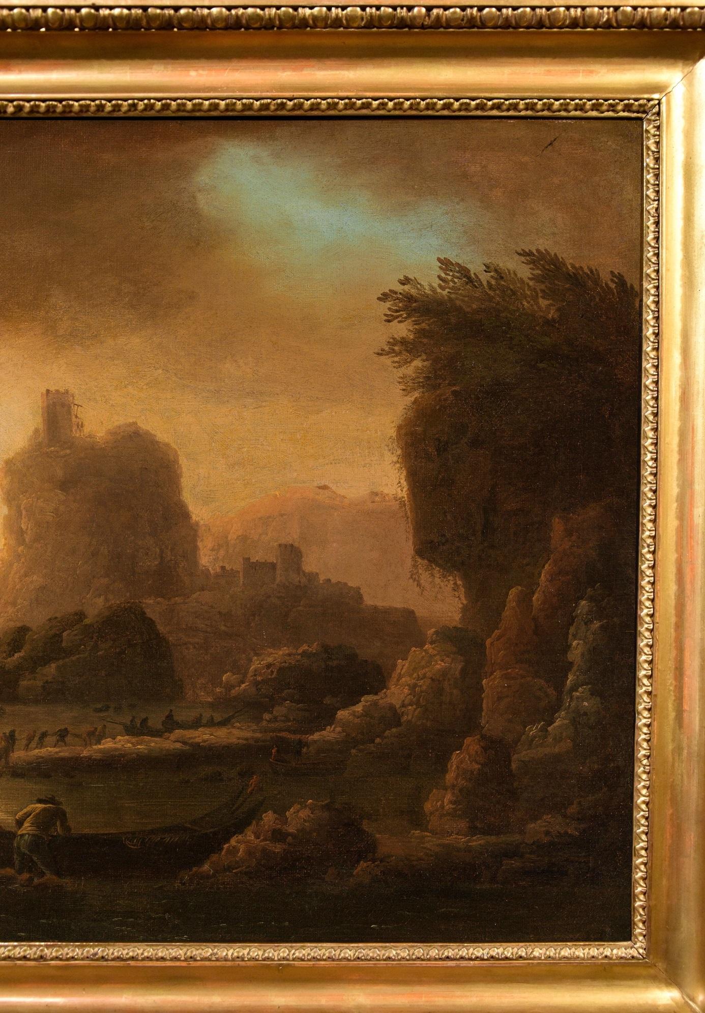 Mediterranean Coast François De Marseille Paint Oil on canvas 18th Century Art For Sale 6