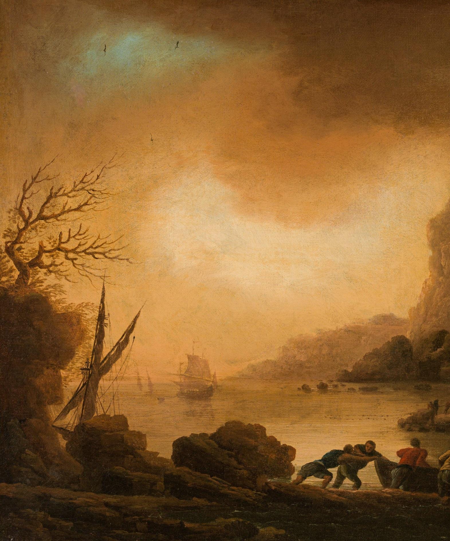 Mediterranean Coast François De Marseille Paint Oil on canvas 18th Century Art For Sale 1