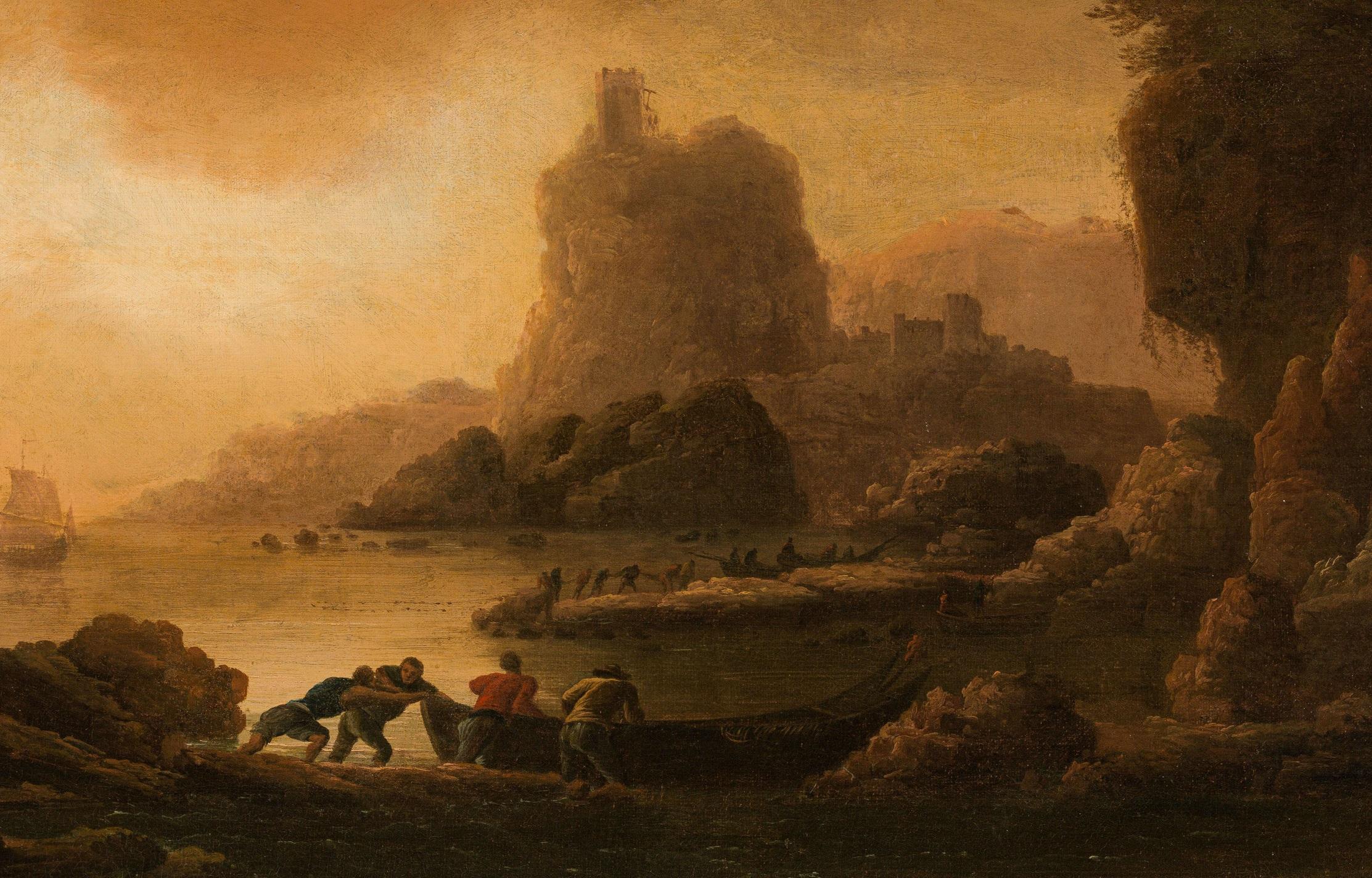 Mediterranean Coast François De Marseille Paint Oil on canvas 18th Century Art For Sale 2