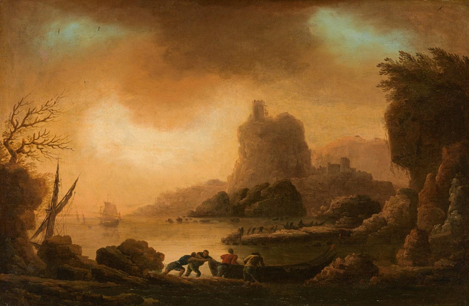 Mediterranean Coast François De Marseille Paint Oil on canvas 18th Century Art For Sale 3