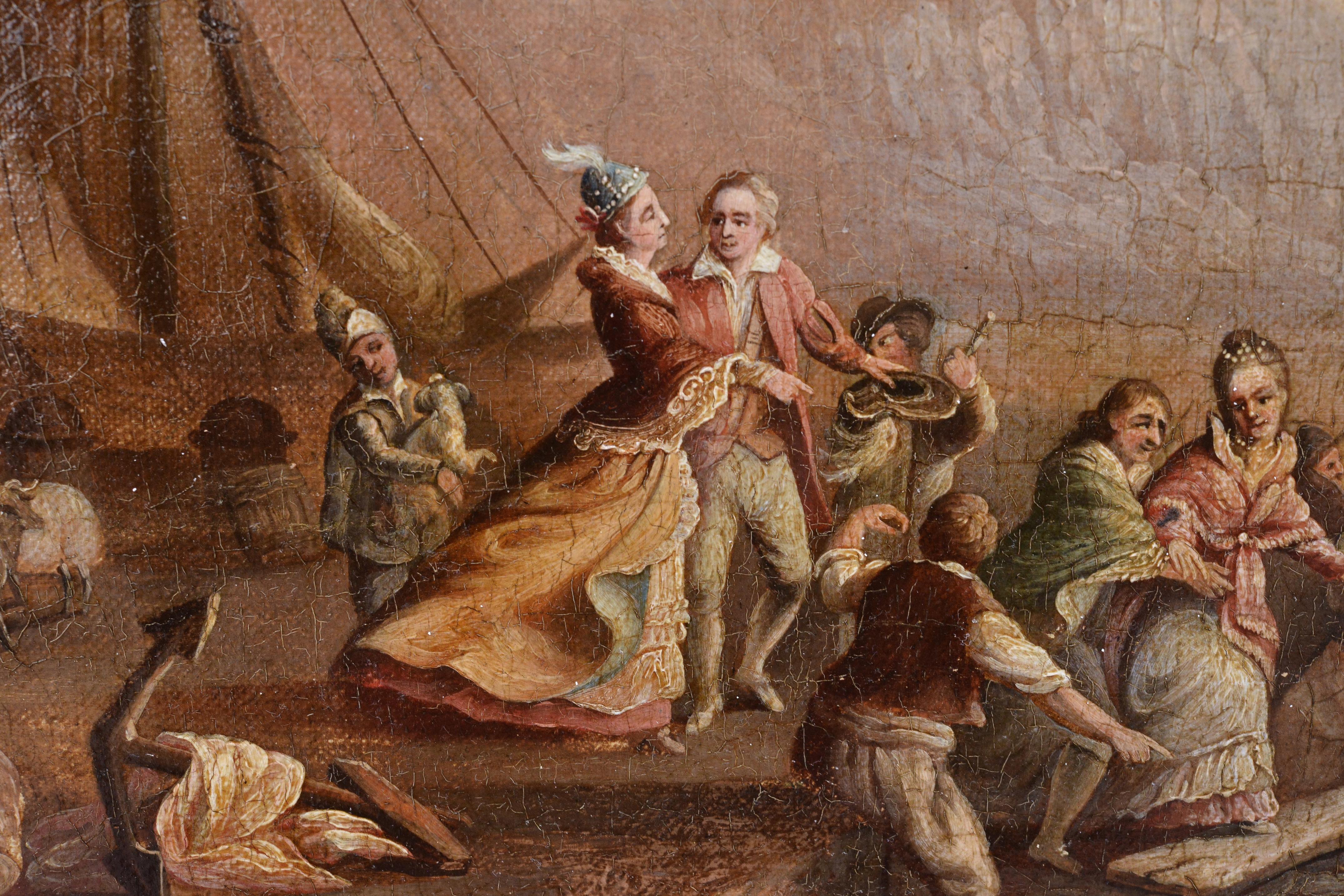 Schiff Leaving the Bay at Sunrise Französische Meereslandschaft 18. Jahrhundert Rokoko Ölgemälde – Painting von Charles François Grenier De Lacroix, known as de Marseille (Marseille 1700 - Berlin 1782)