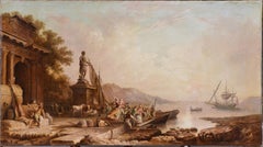 Ship Leaving the Bay at Sunrise French Seascape 18th century Rococo Oil Painting