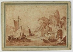 Barcos - Aguafuerte de Charles-François Lacroix de Marseille - Siglo XVIII