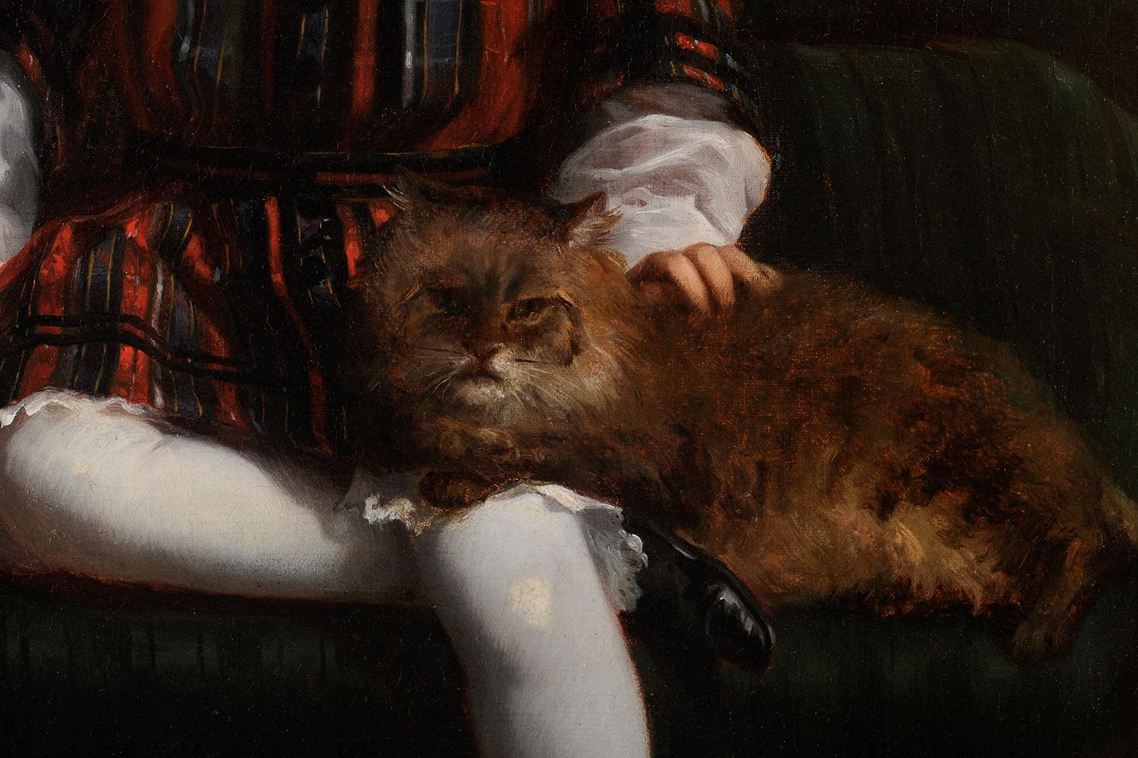 Charles Fréchou - Child portrait with a cat For Sale 1