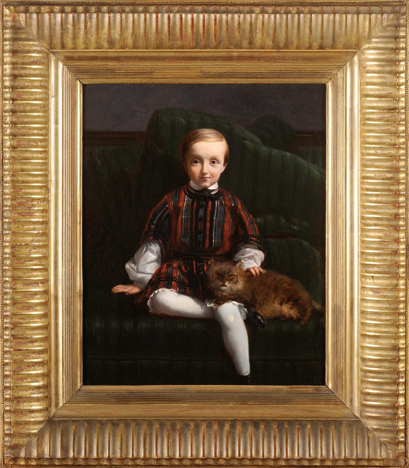 Charles Fréchou - Portrait d'enfant avec un chat