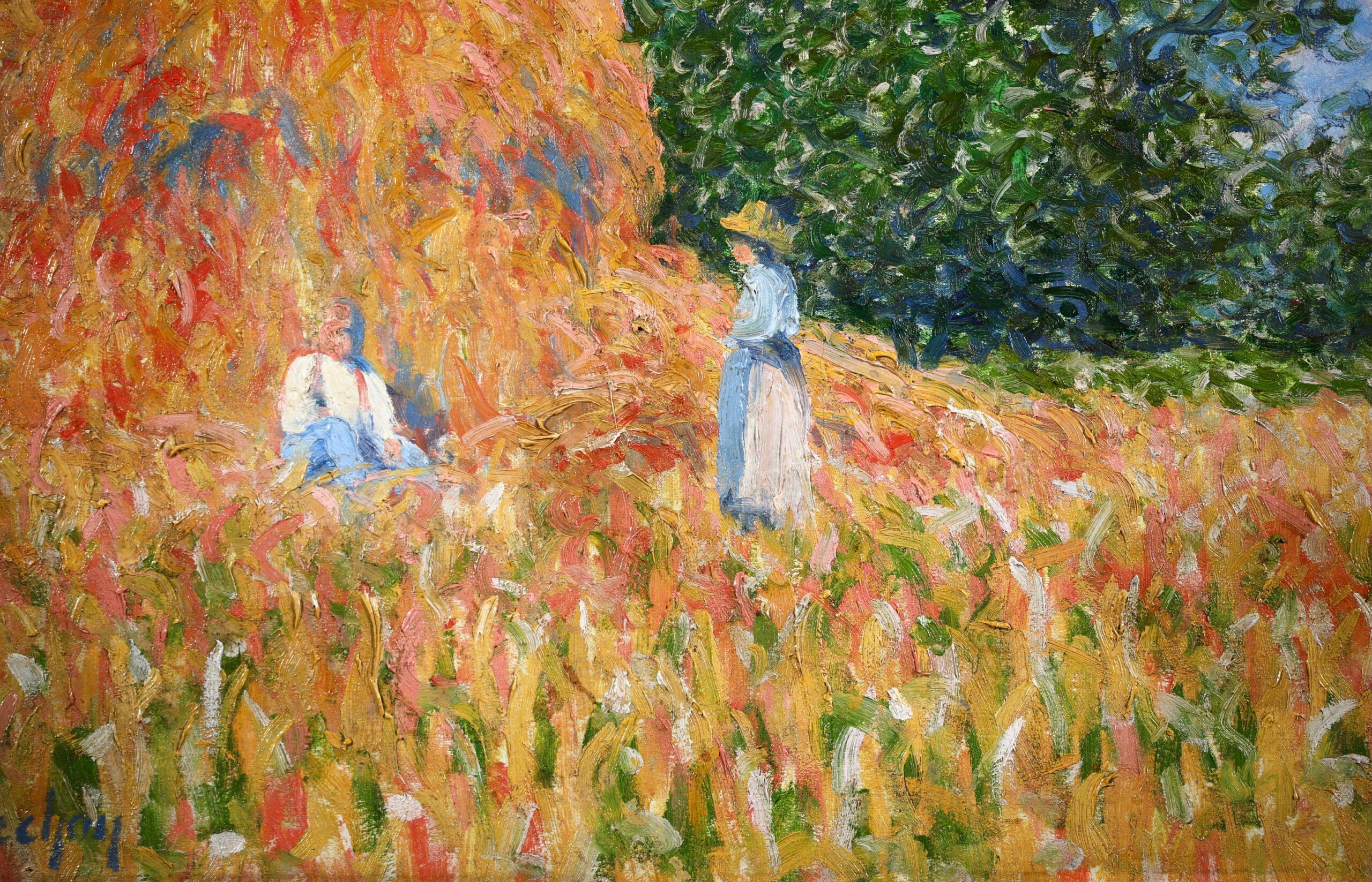 The Harvesters - Post Impressionist Figures in Landscape Oil by Charles Frechon For Sale 7