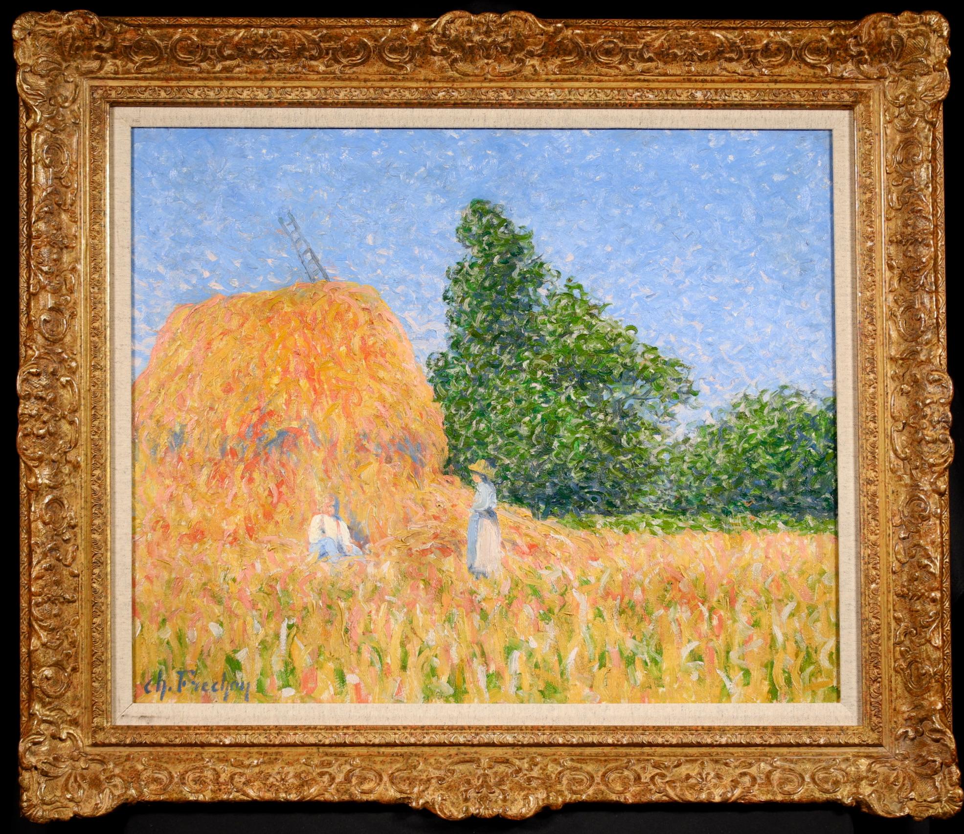 The Harvesters - Post Impressionist Figures in Landscape Oil by Charles Frechon