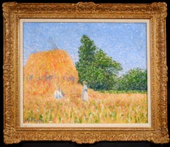 Antique The Harvesters - Post Impressionist Figures in Landscape Oil by Charles Frechon