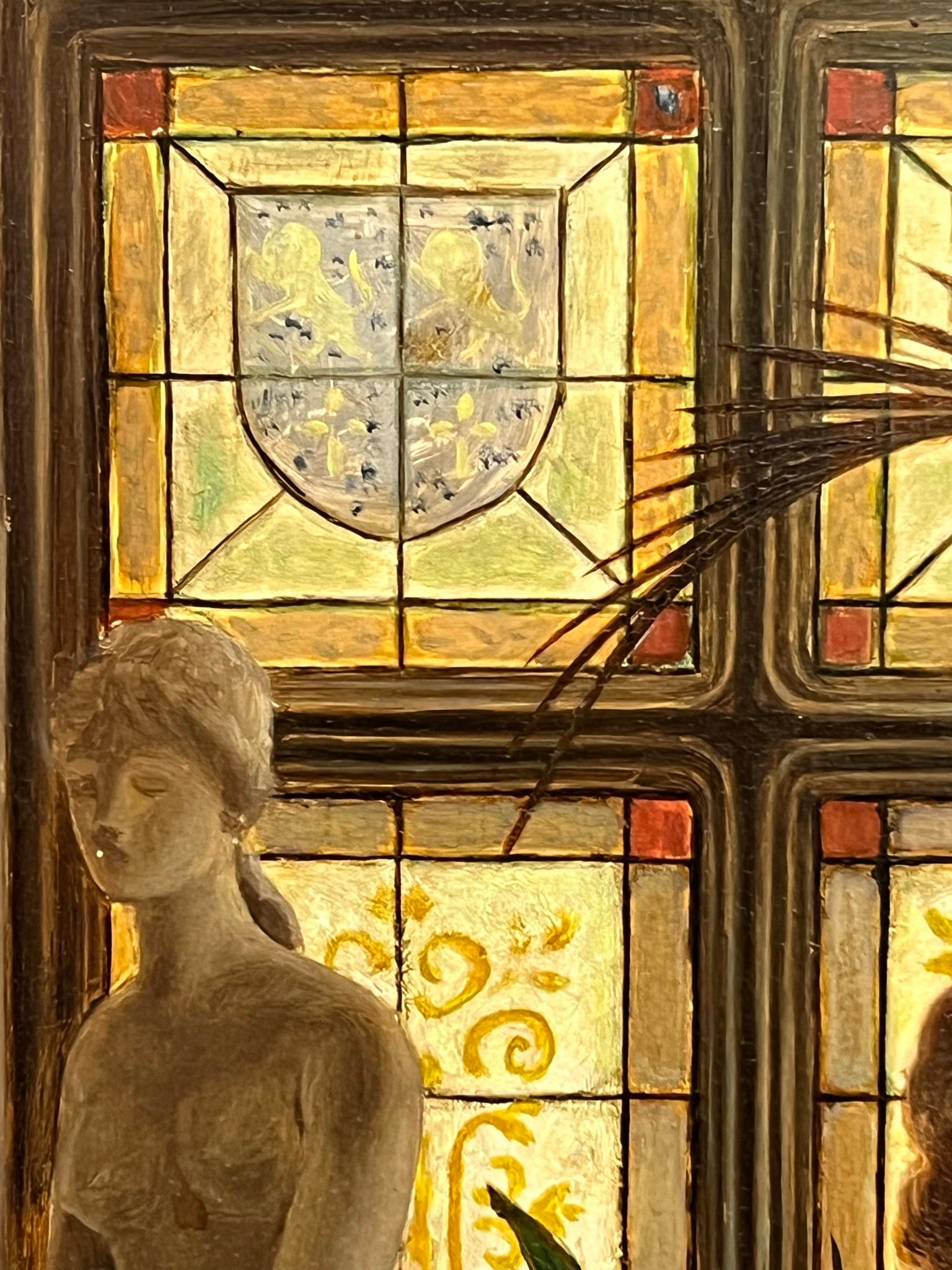 ANTIQUE Pre-Raphaelite Portrait Affluent Woman Stained Glass Windows For Sale 1