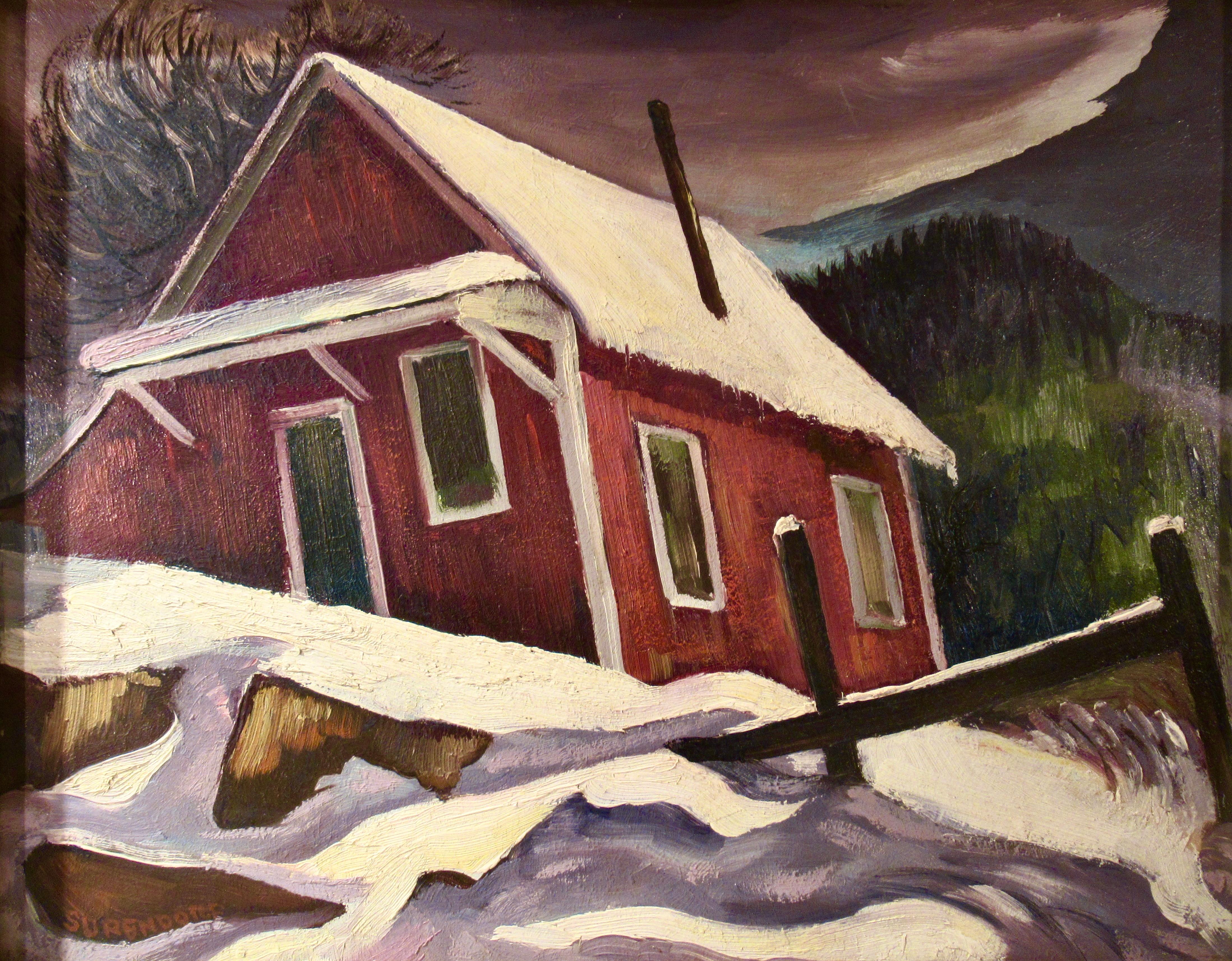 Landschaft mit Bauernhaus im Winter – Painting von Charles Frederick Surendorf