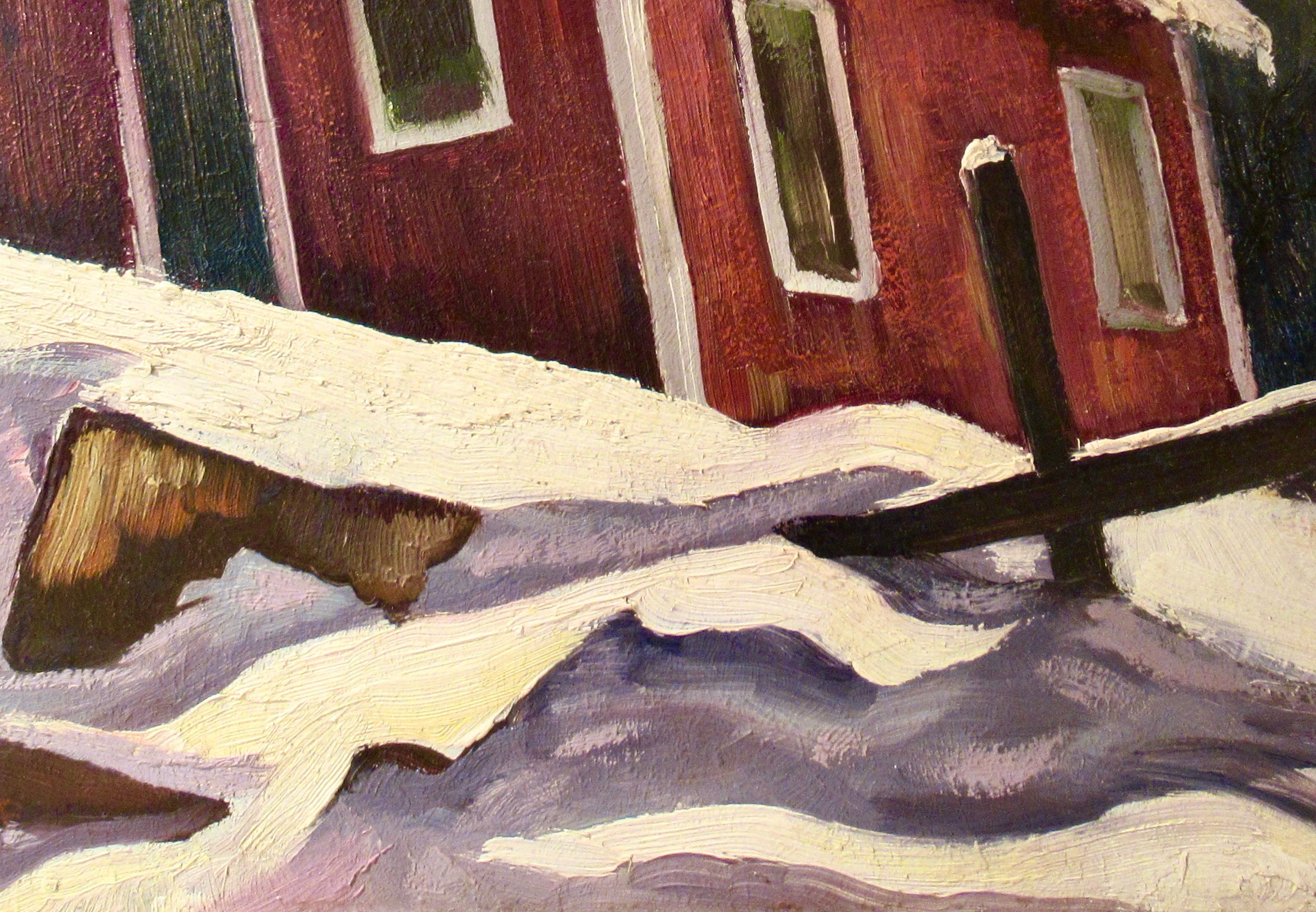 Landschaft mit Bauernhaus im Winter (Braun), Landscape Painting, von Charles Frederick Surendorf
