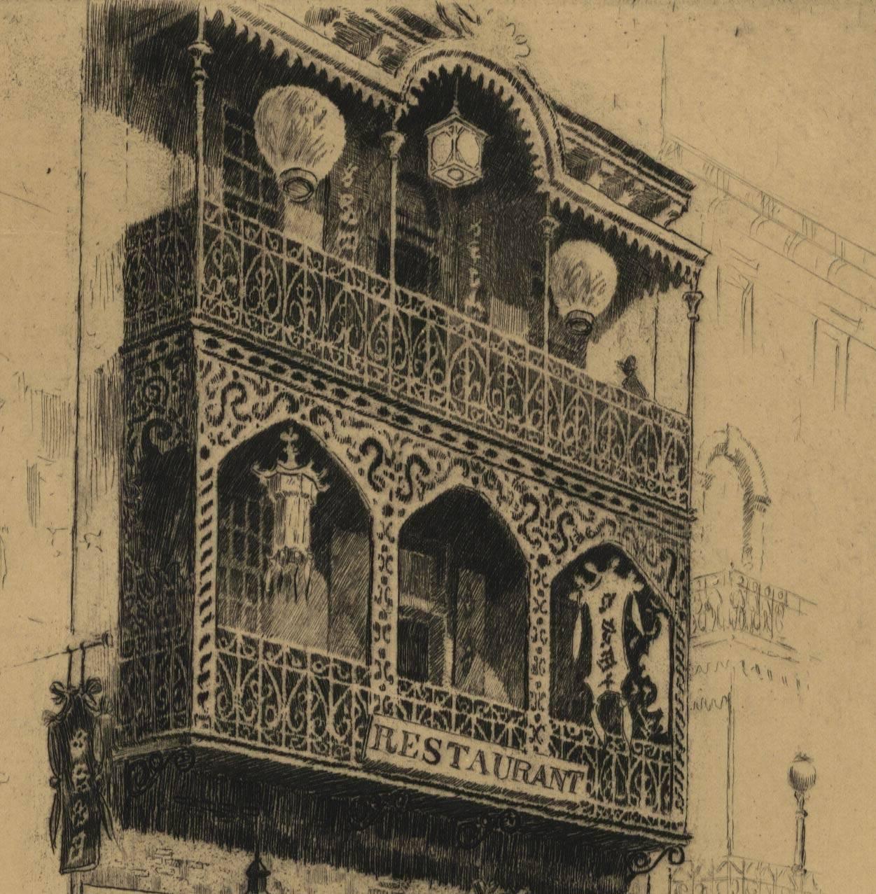 Restaurante en la calle Mott - Print moderno estadounidense de Charles Frederick William Mielatz