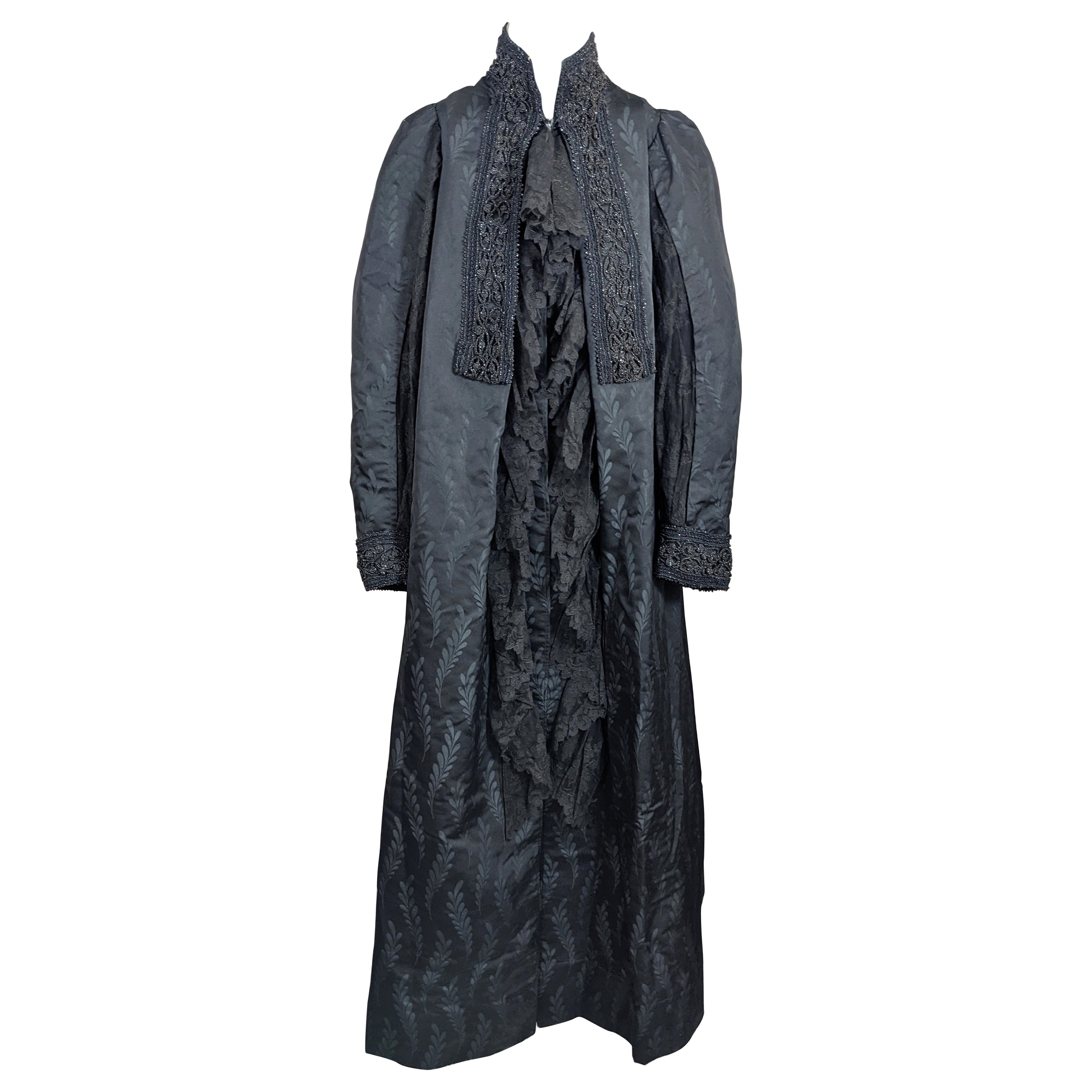 Charles Frederick Worth Black Silk Brocade and Lace Coat. Maison Worth