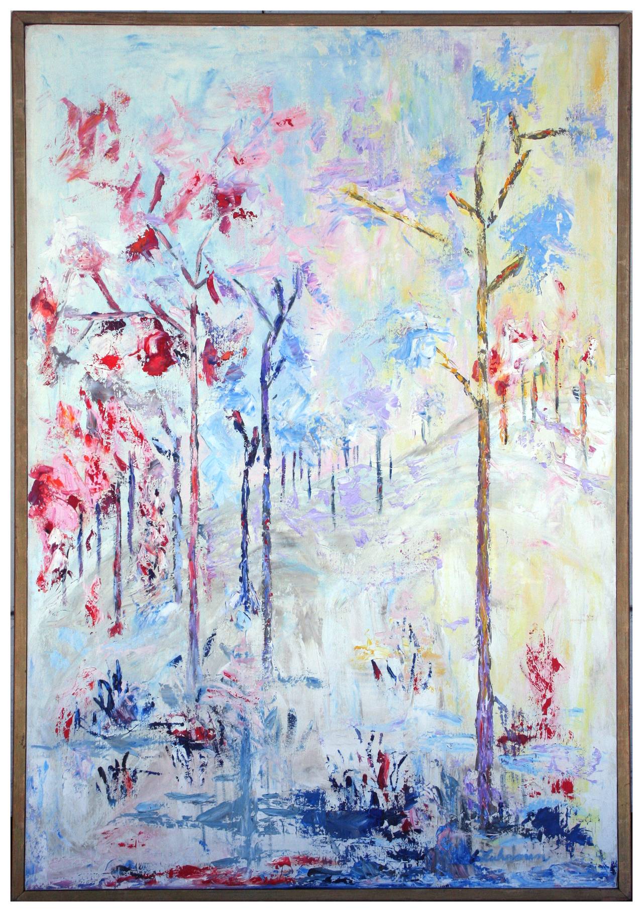 Gorgeous mid century modern impasto oil painting of colorful trees by San Francisco artist Charles Fuhrman (American, 1940-1995). Signed "Fuhrman" lower right corner. Image, 42"H x 22"L.

He was a native of New York City, where he earned a degree in