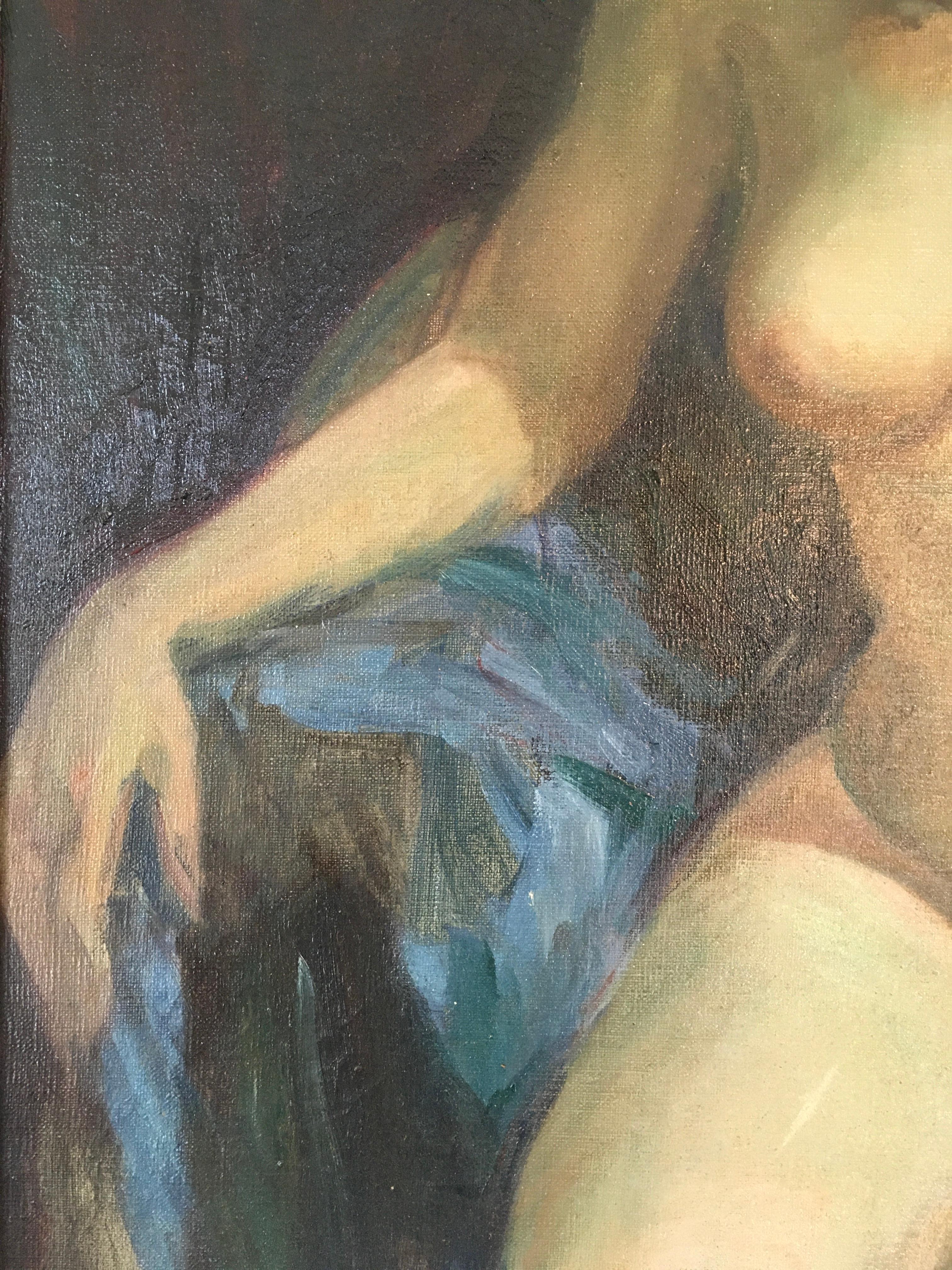 'Classical Seated Female Nude', by Charles G. Bockman, Oil on Canvas Painting For Sale 1