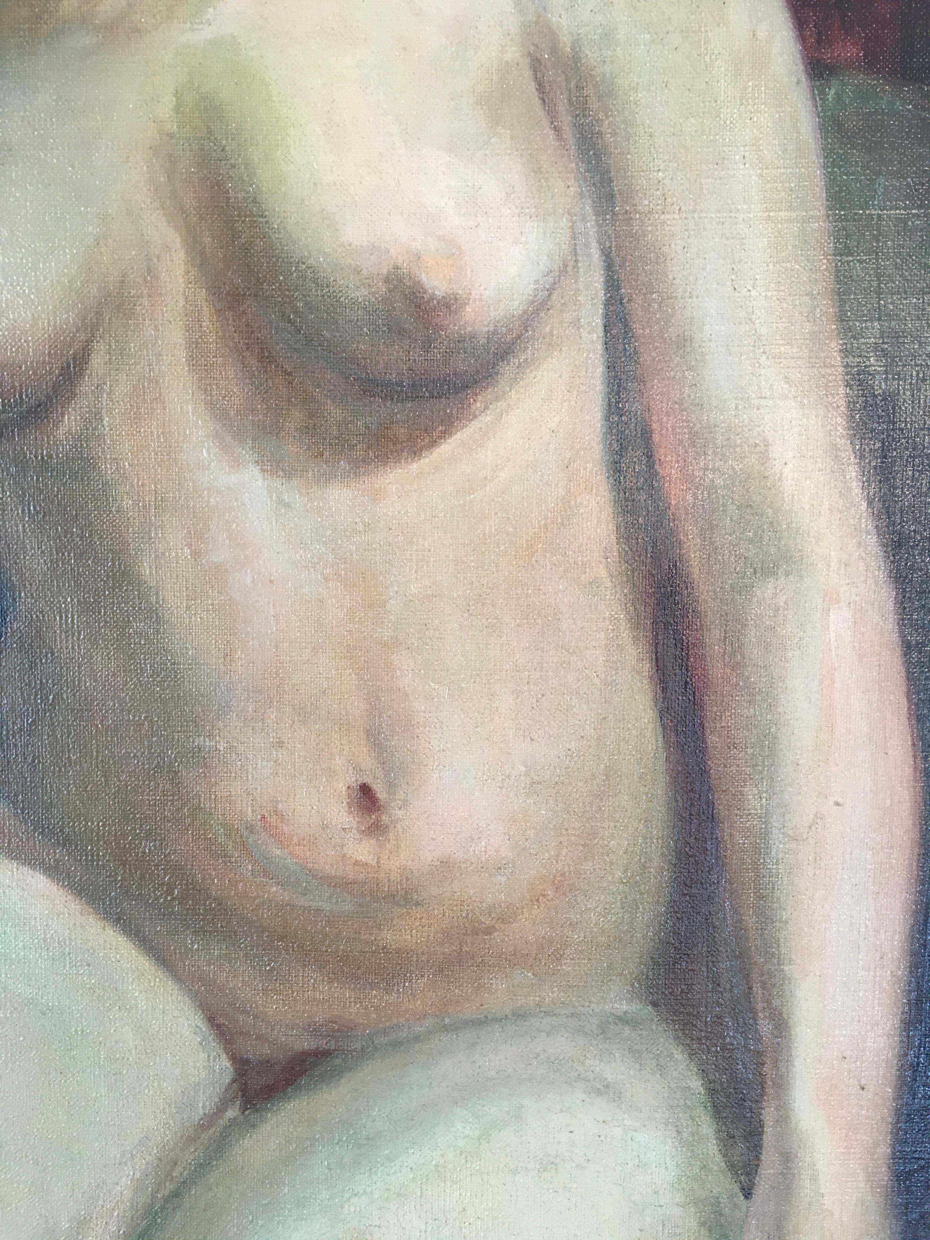 'Classical Seated Female Nude', by Charles G. Bockman, Oil on Canvas Painting For Sale 2