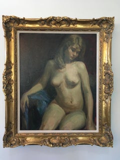 „Klassischer sitzender weiblicher Akt“, Charles G. Bockman, Öl auf Leinwand Gemälde