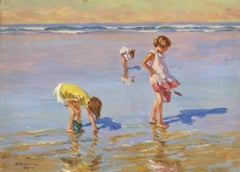 Playing on the sands - Post Impressionist Figures Oil by Charles Garabed Atamian