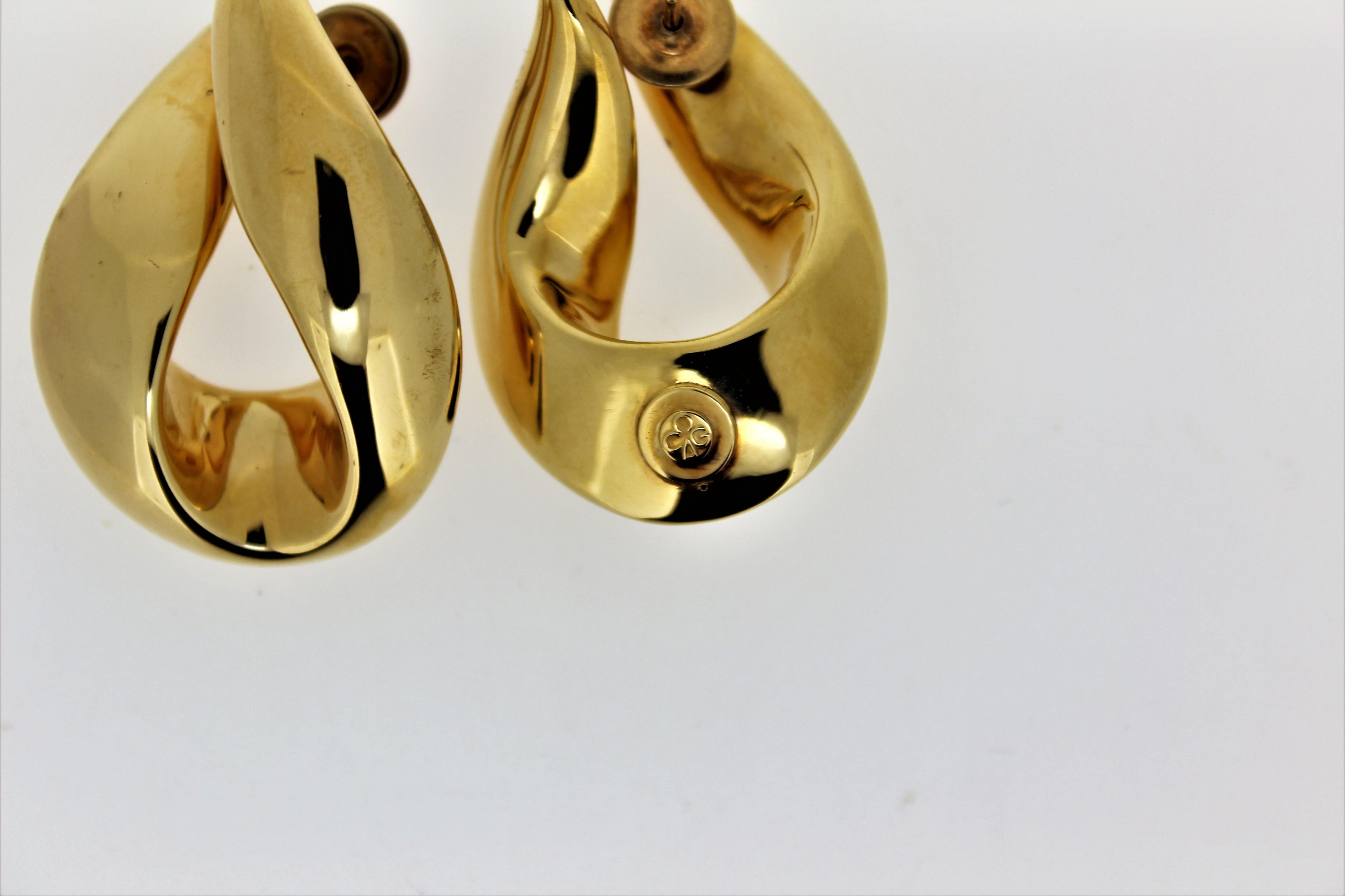 Charles Garnier Paris, 18 Karat Yellow Gold Hoop Earrings, circa 1980 NOS In Excellent Condition In Santa Monica, CA