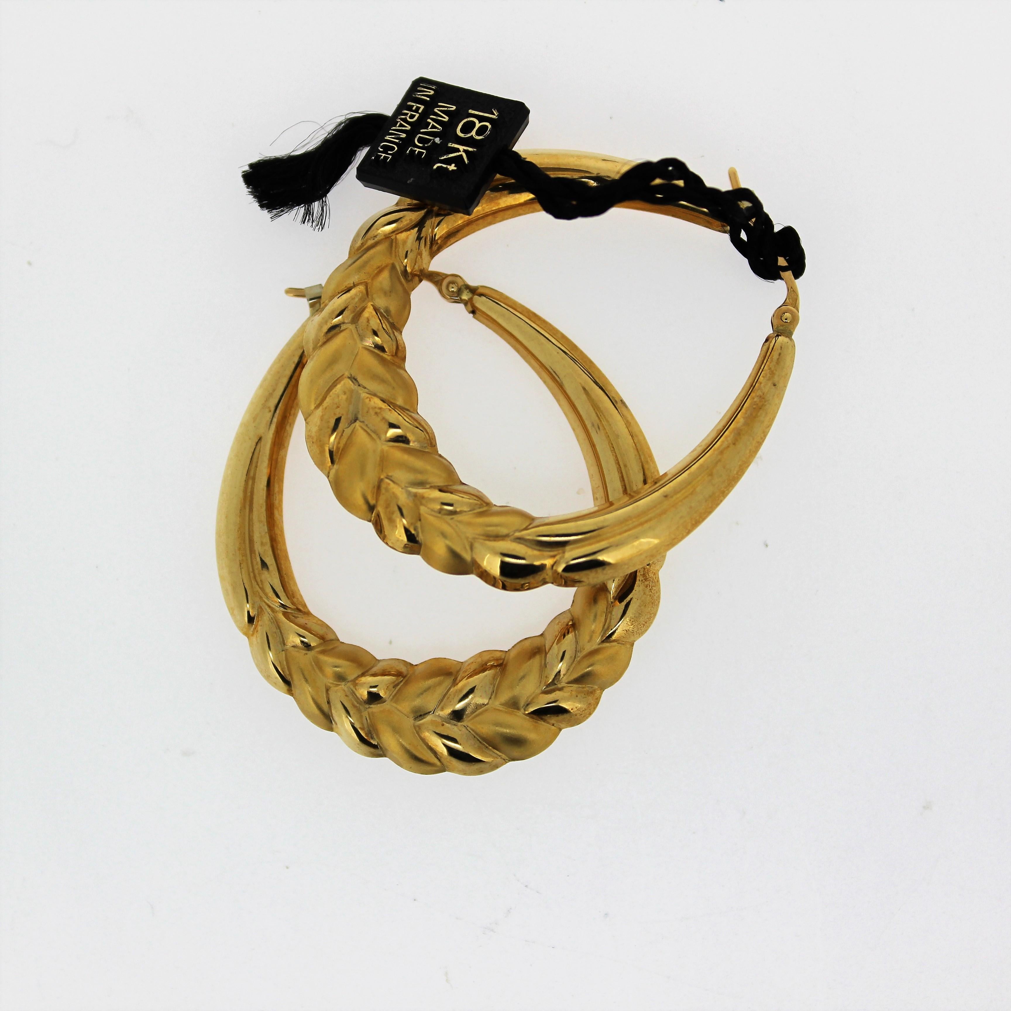 Charles Garnier Paris, 18 Karat Yellow Gold Hoop Earrings, circa 1980 NOS 1