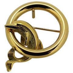 Charles Garnier Paris, 18 Karat Jumping Dolphin or Porpoise Circle Pin