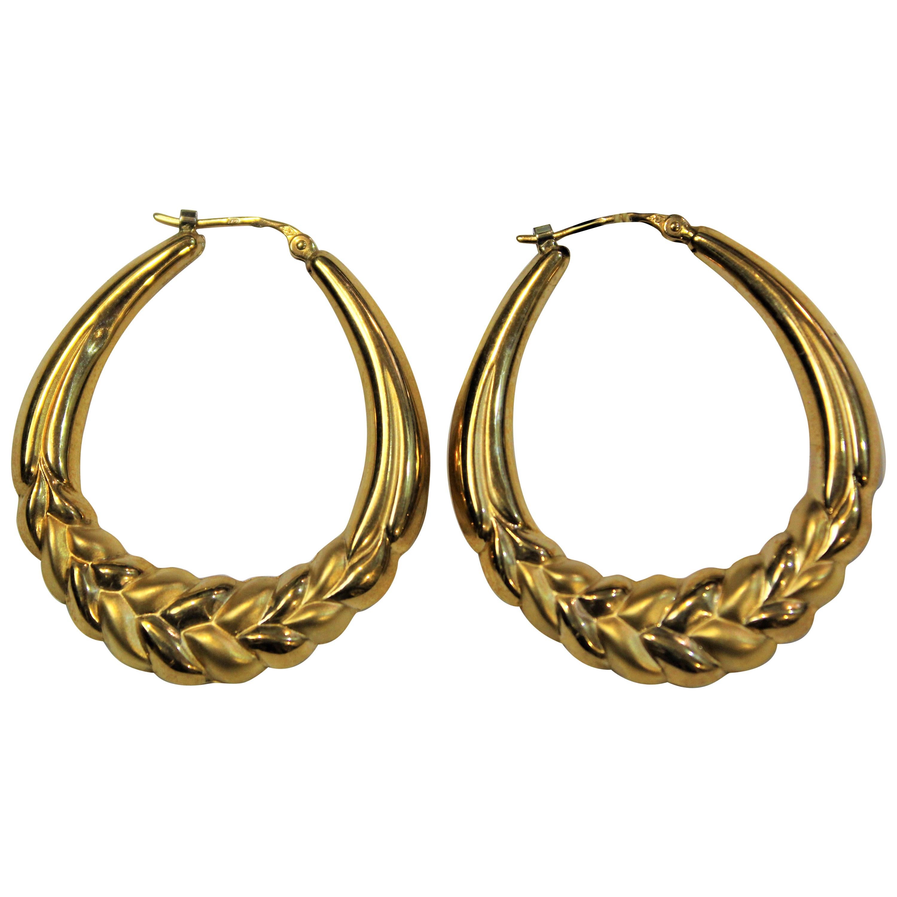 Charles Garnier Paris, 18 Karat Yellow Gold Hoop Earrings, circa 1980 NOS