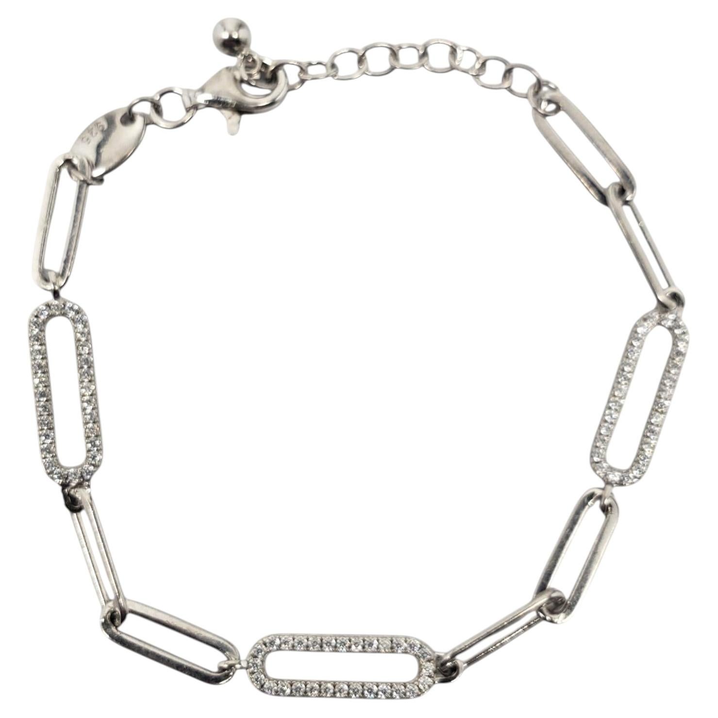 Charles Garnier Sterling Silver Cubic Zirconia Station Link Bracelet #24708 For Sale