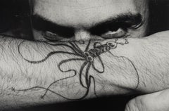 Squid Tattoo, black and white close up photographic portrait by Charles Gatewood
