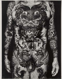 Tattooed Torso, black and white male nude photography by Charles Gatewood
