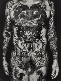 Tattooed Torso, black and white male nude photography by Charles Gatewood