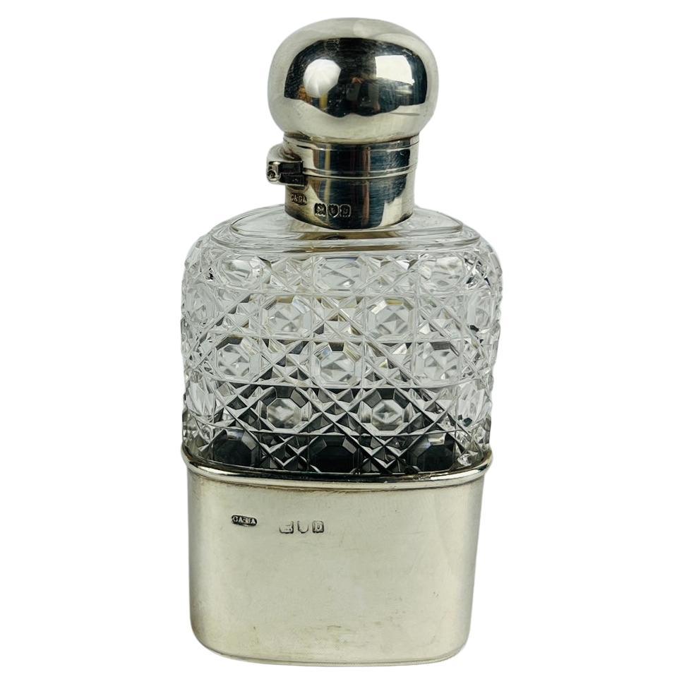 Charles & George Asprey Sterling Silver & Cut Glass Locking Hip Flask C. 1897